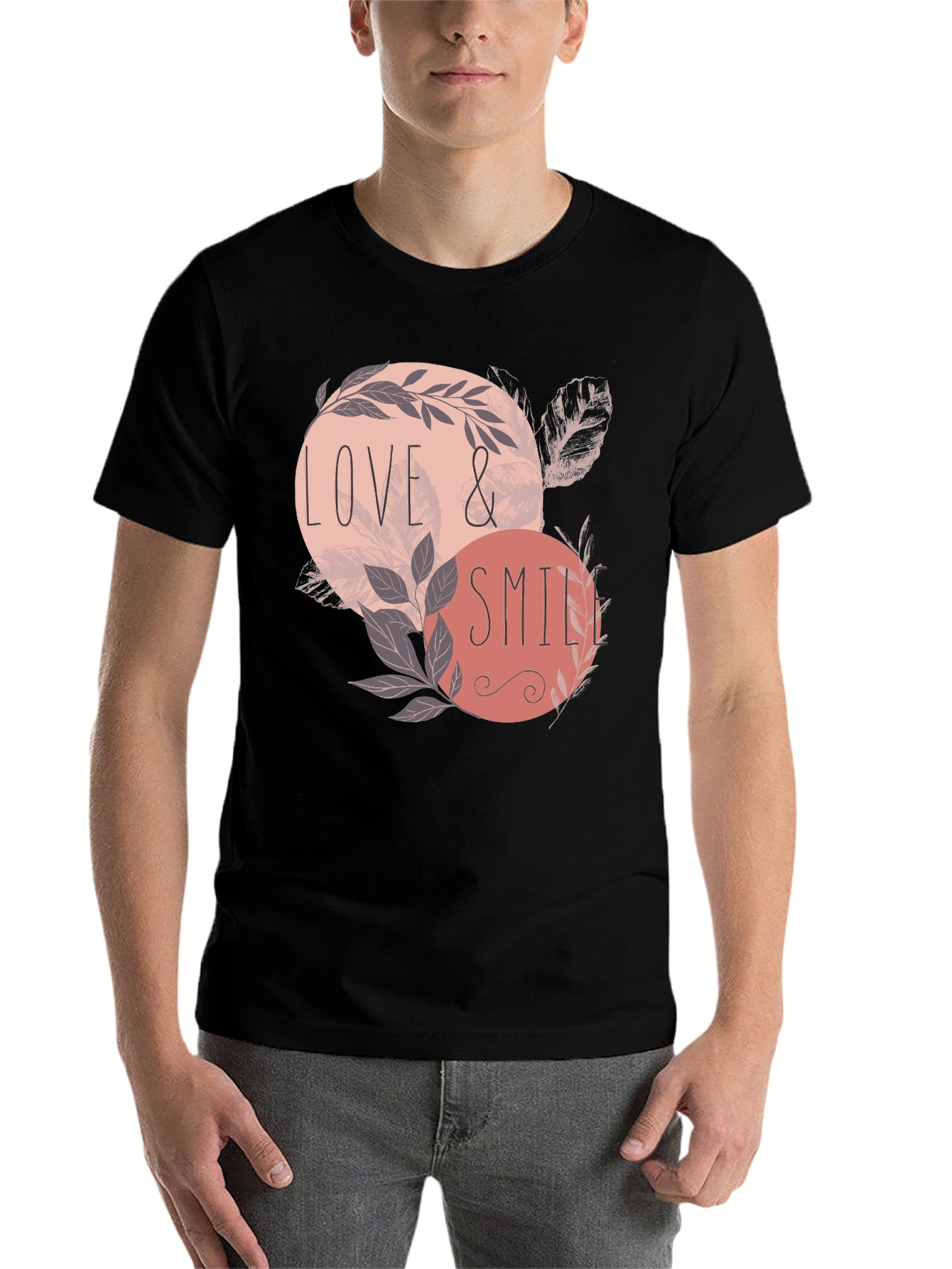 Black Love & Smile Graphic Tee - Men's Black T-Shirt view 7