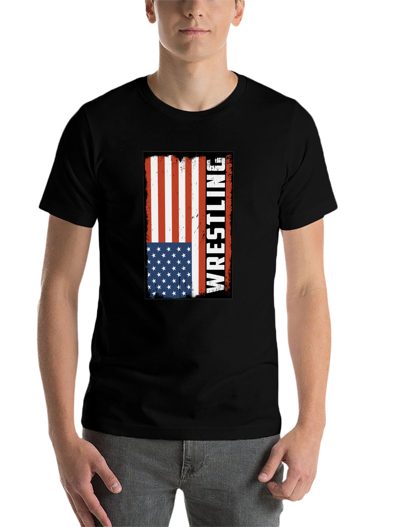 Wrestling American Flag Graphic T-Shirt - 7