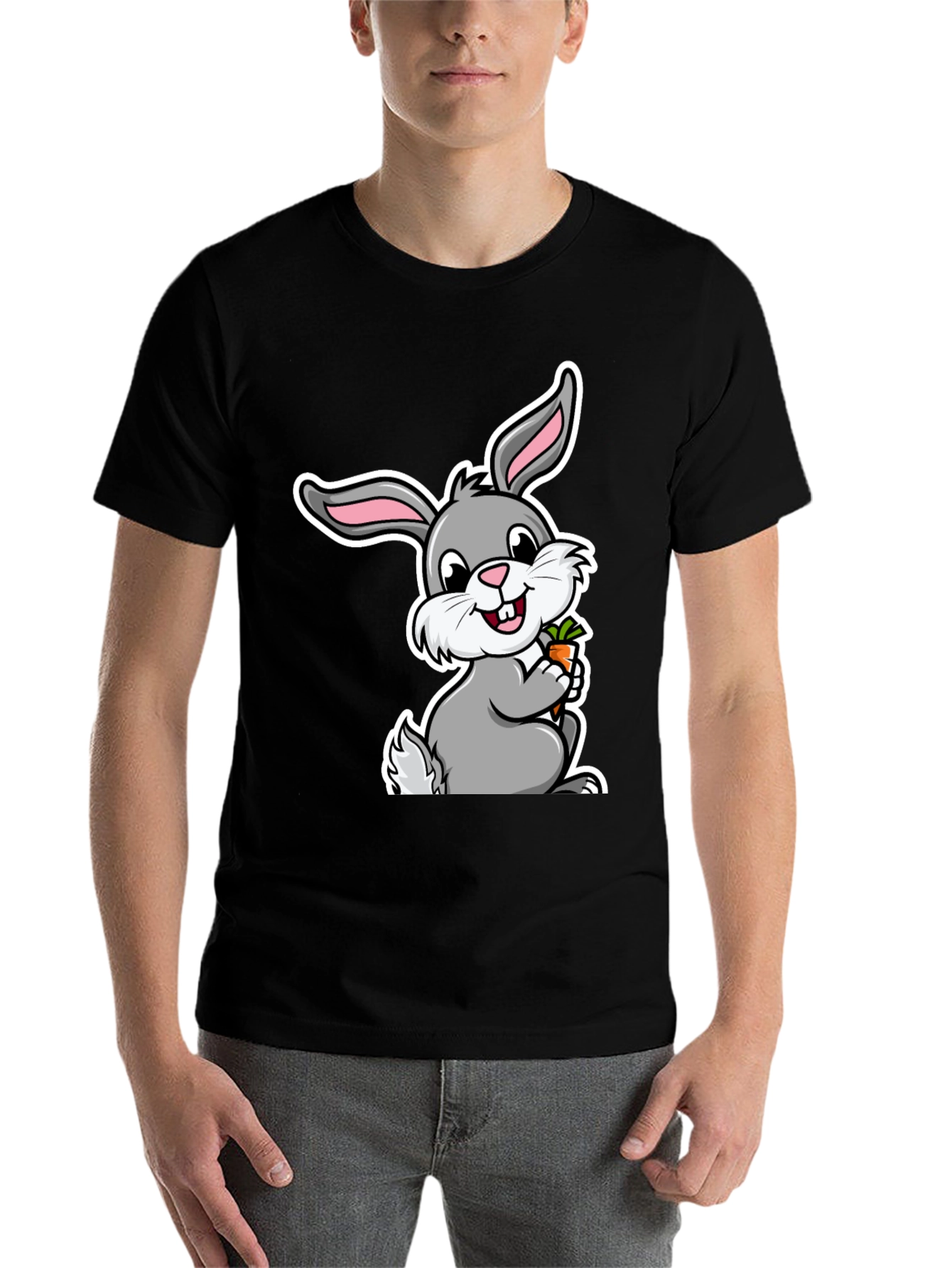Black Cute Bunny Graphic T-Shirt - Easter Gift view 7