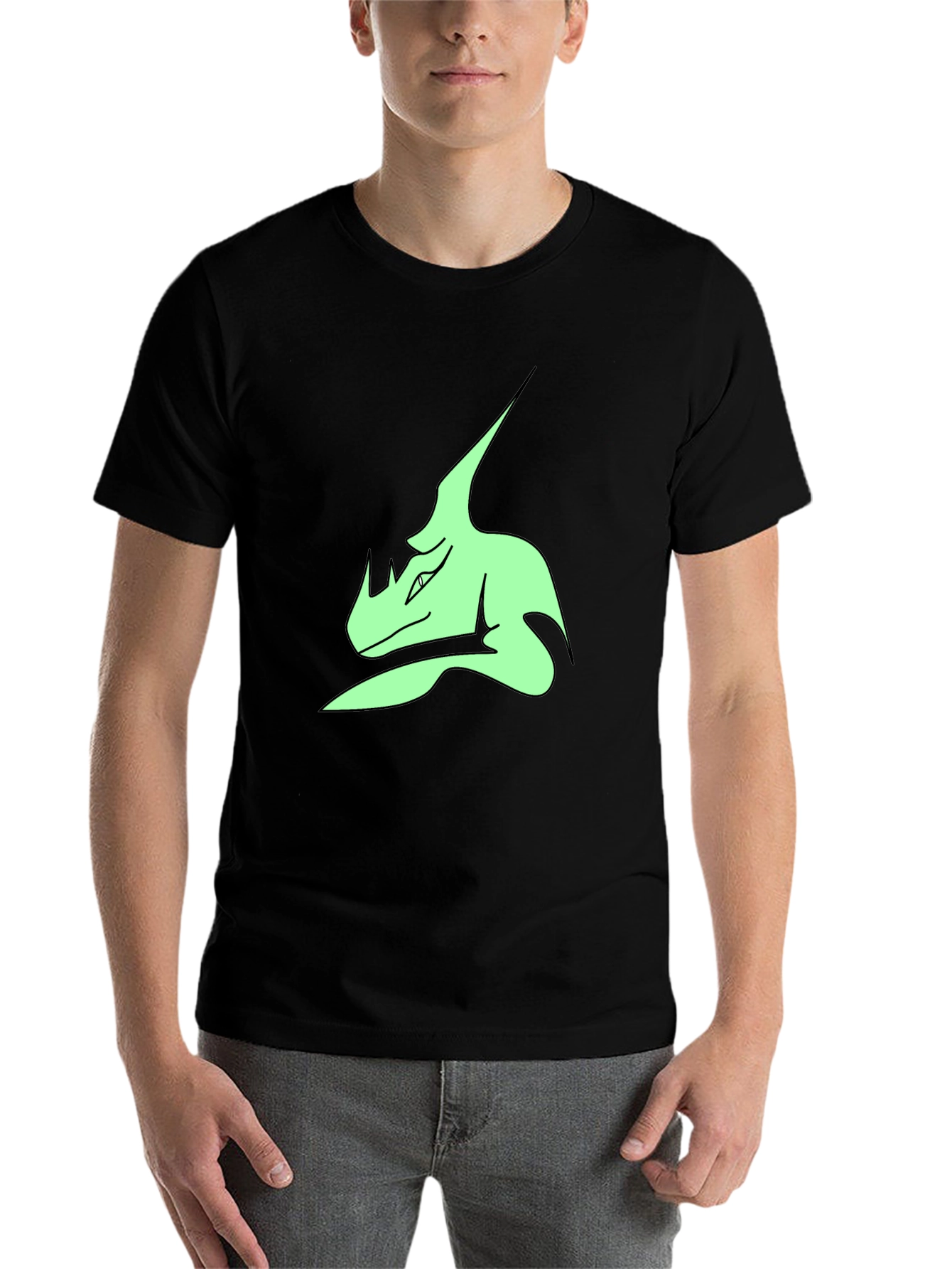 Black Stylish Black T-Shirt with Green Dinosaur Graphic Print view 7