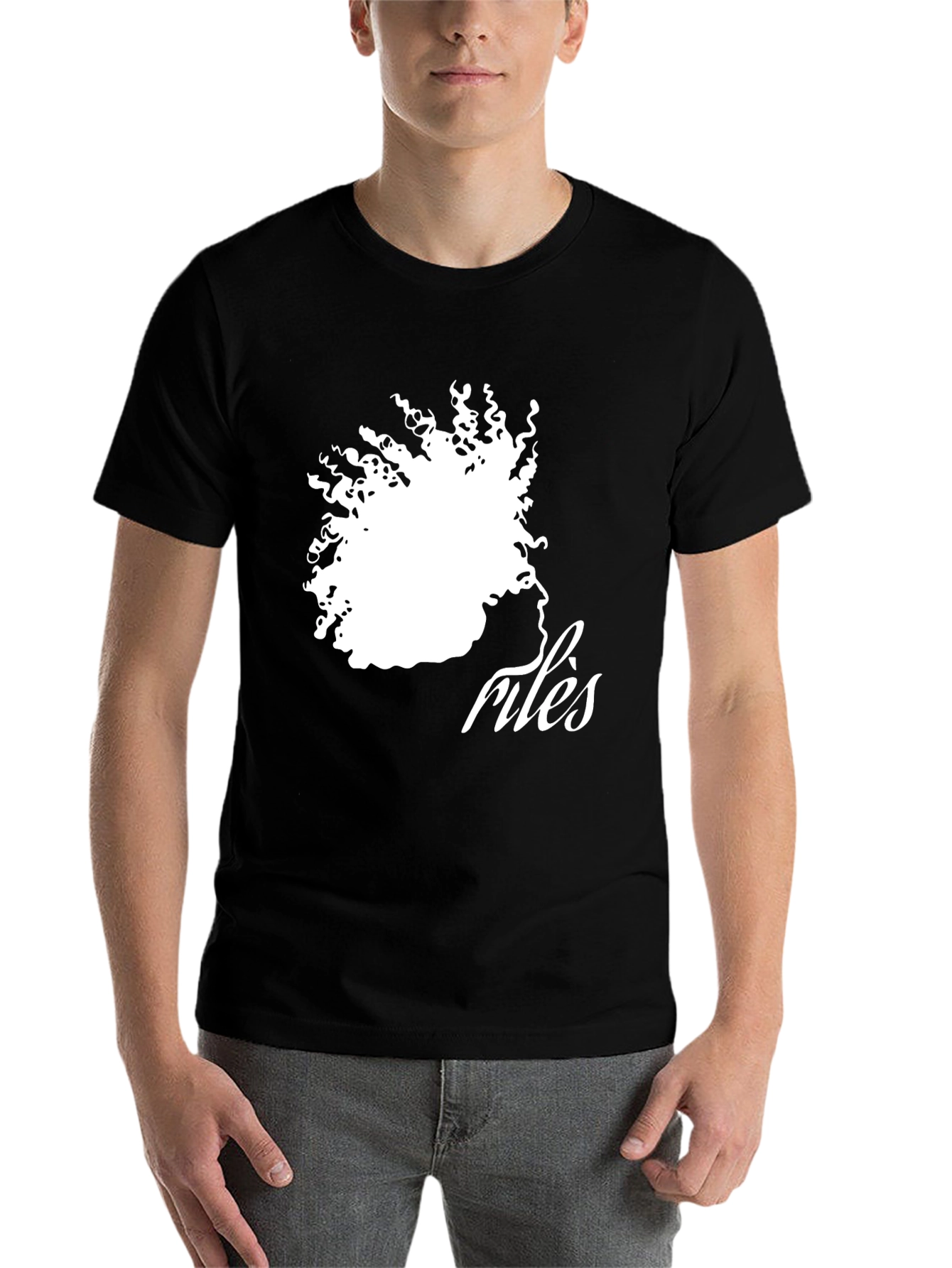 Black Stylish Black T-Shirt with Artistic Hair Silhouette Design view 7