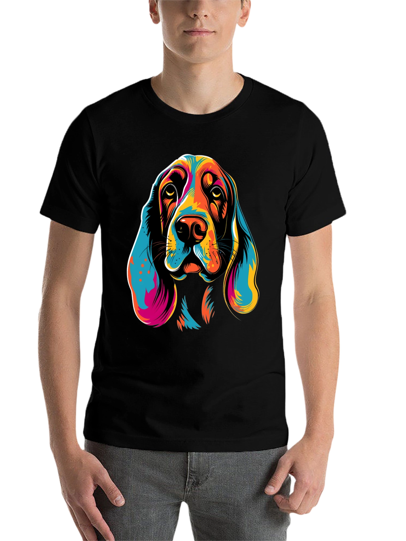 Black Vibrant Dog Graphic T-Shirt view 7
