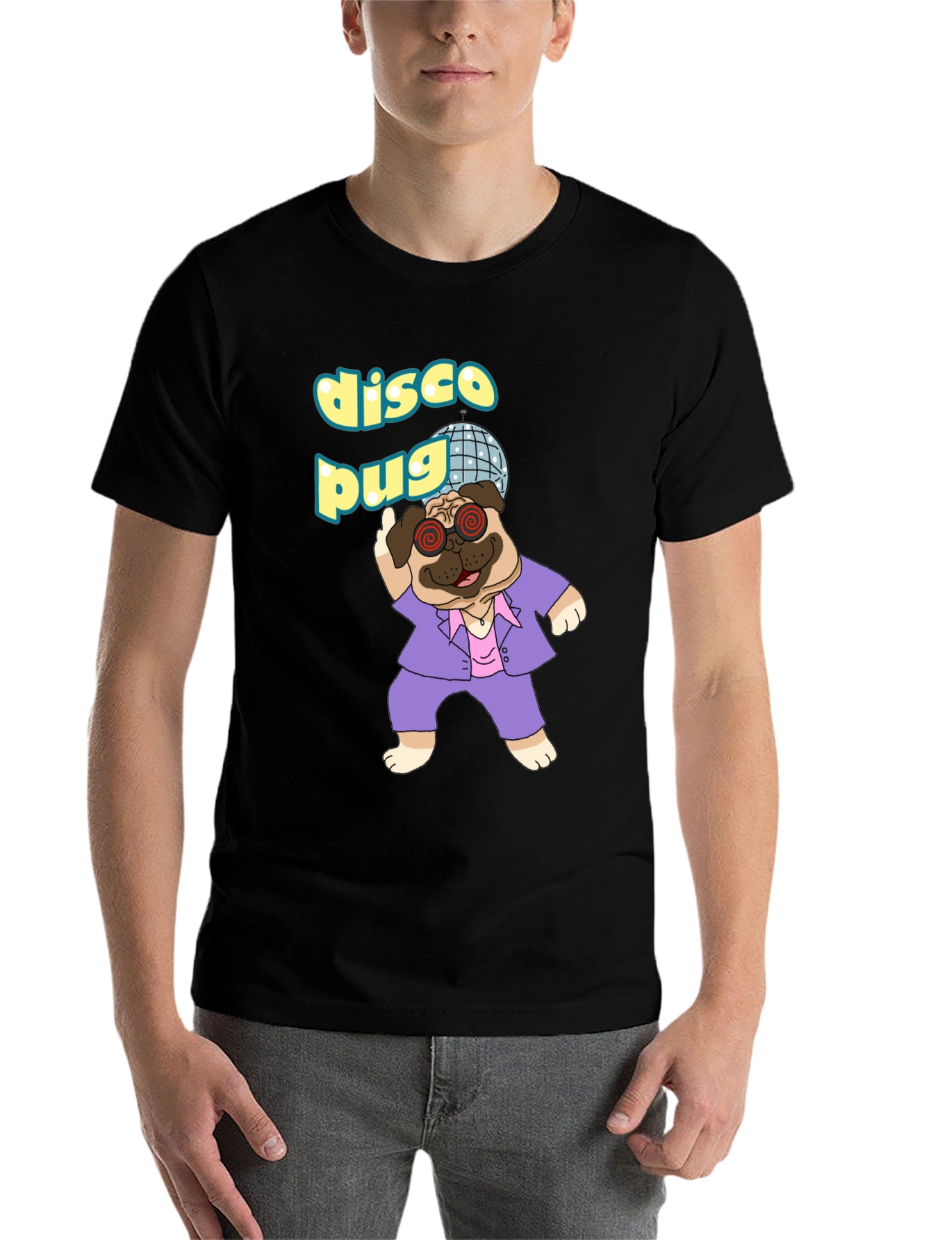 Black Disco Pug Graphic T-Shirt - Groovy Style view 7