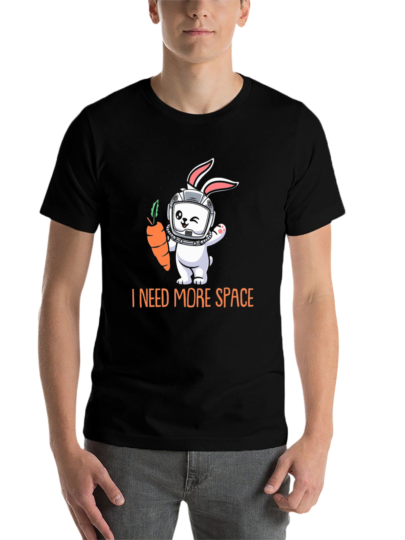 Black I Need More Space Rabbit Astronaut T-Shirt view 7
