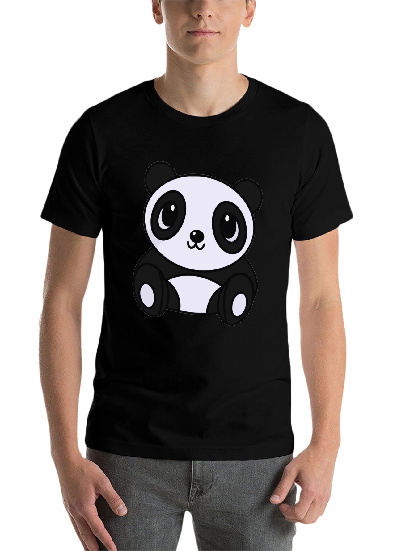 Black Cute Panda Bear Graphic Tee - Soft Black T-Shirt view 7