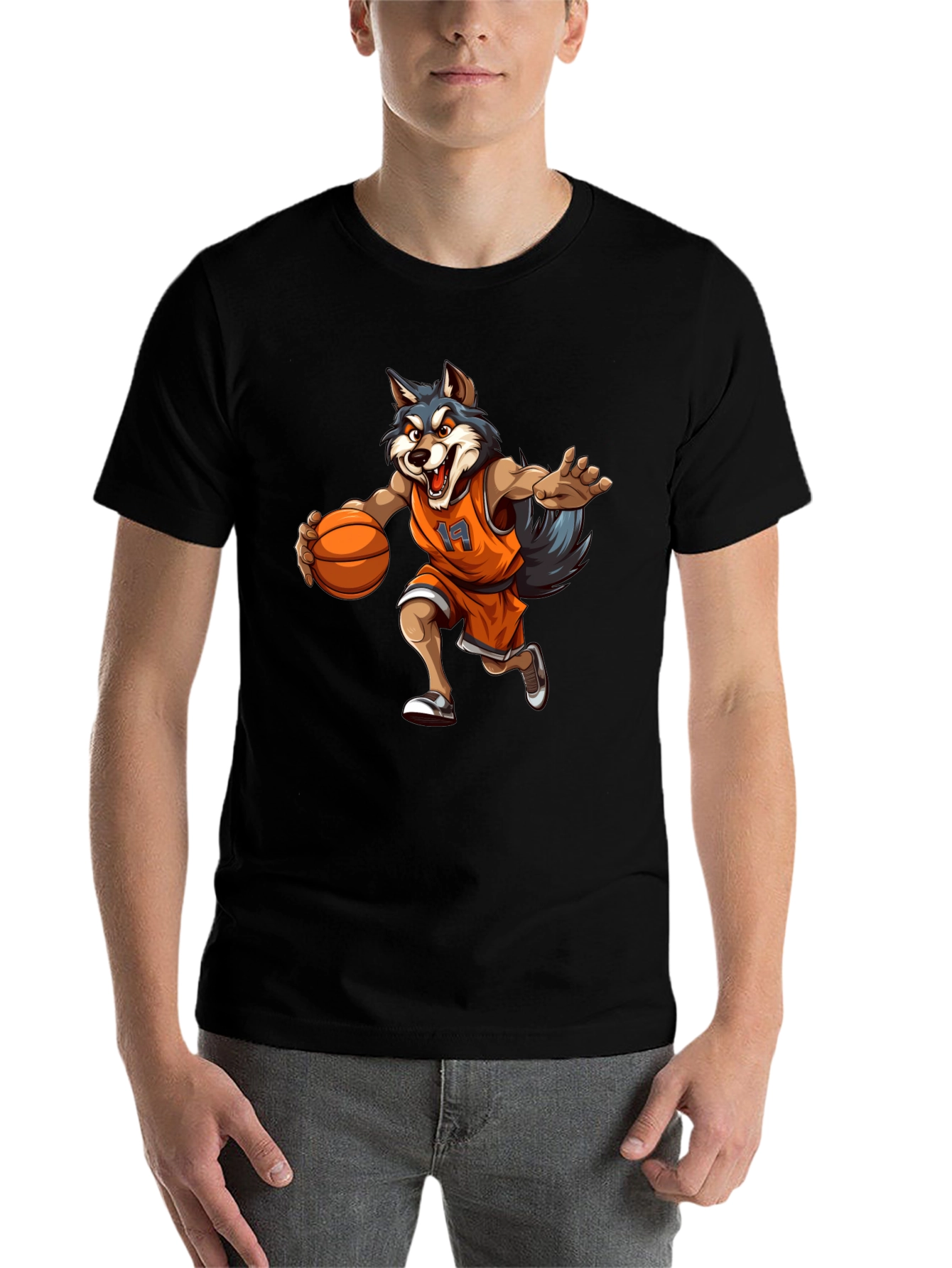 Black Wolf Basketball Player Graphic Tee - Black view 7