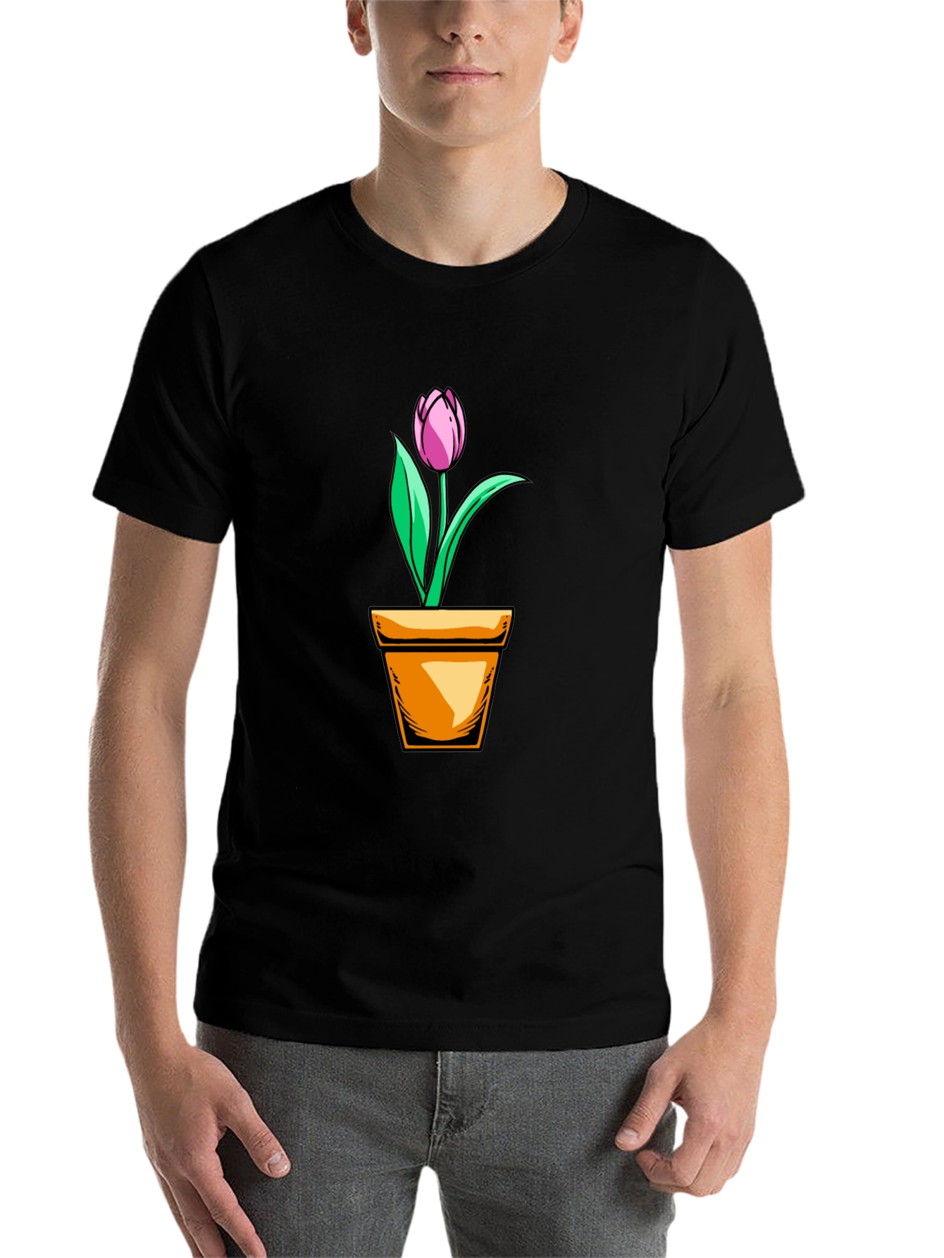 Black Tulip in Pot Graphic T-Shirt - Black view 7