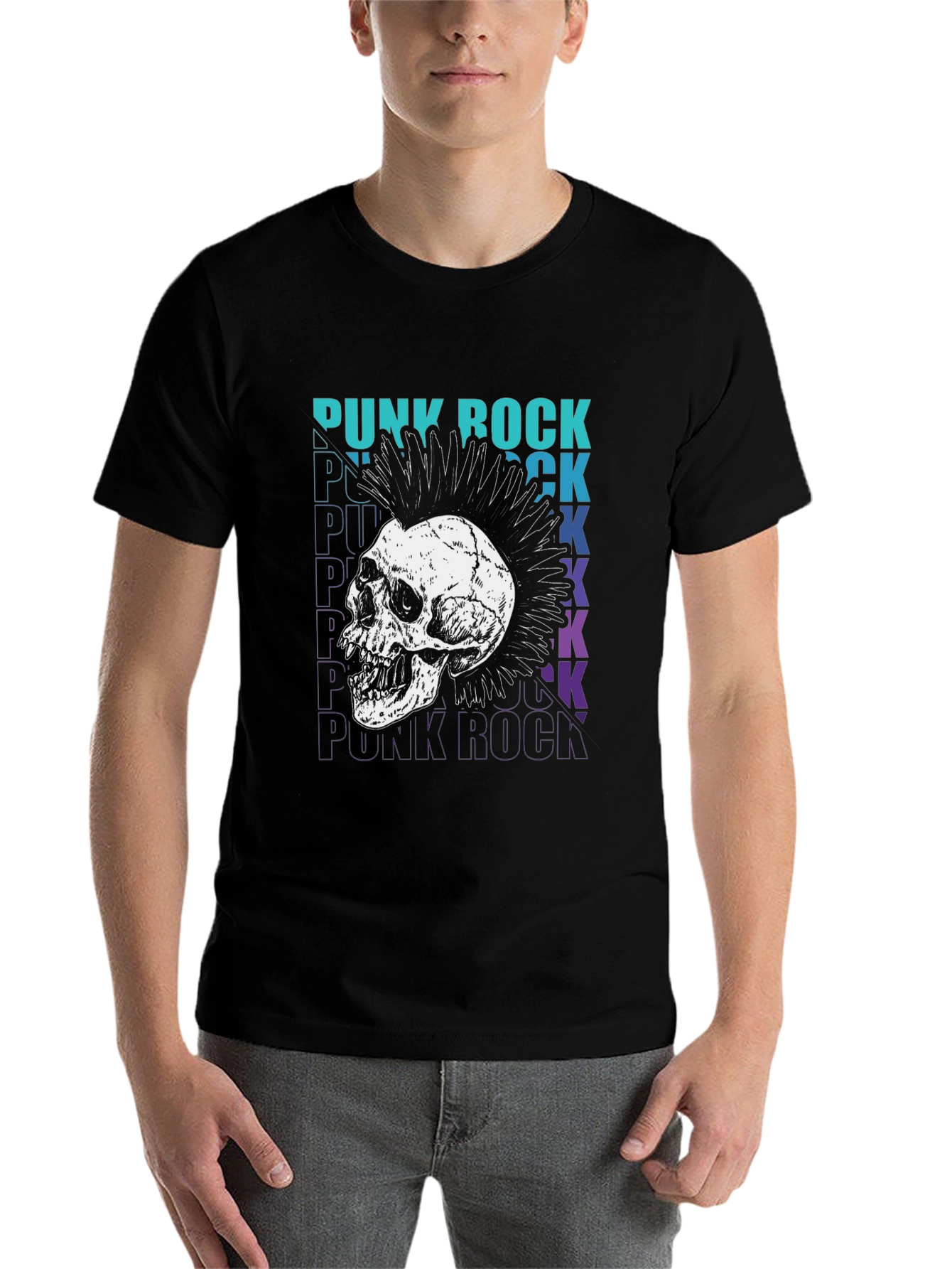 Black Punk Rock Skull Graphic Tee view 7