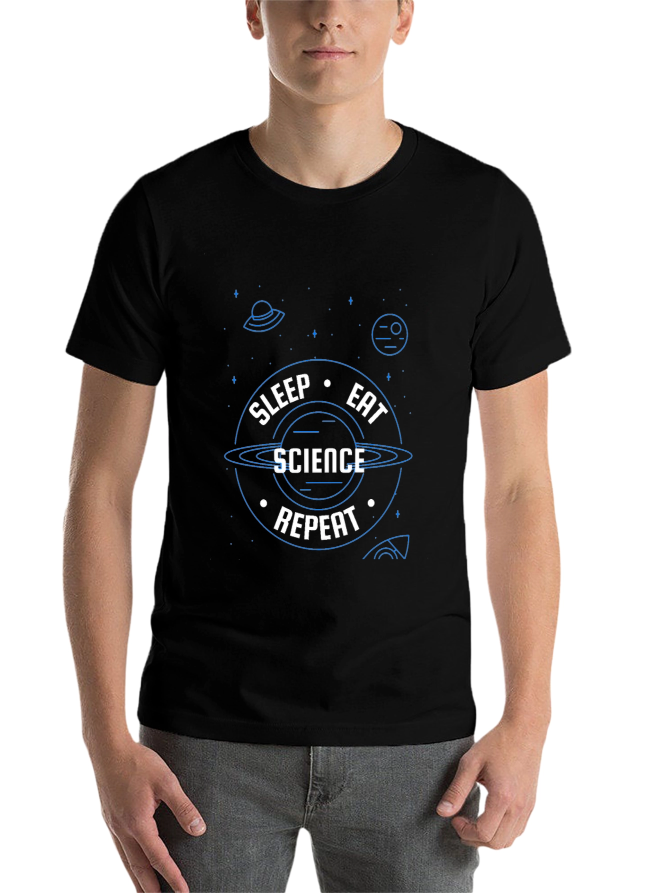 Black Science Repeat T-Shirt - Black, Novelty Graphic Tee view 7
