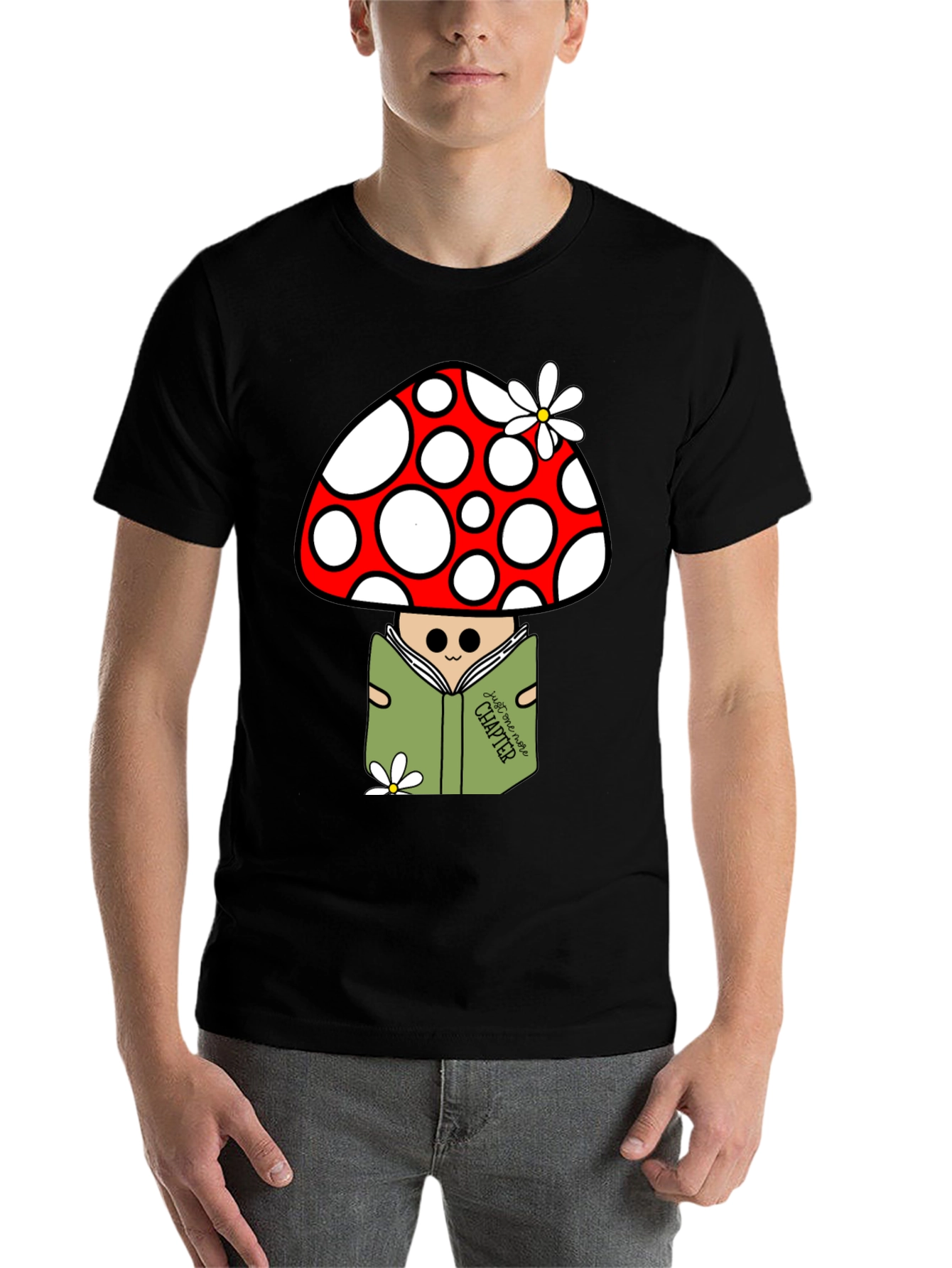 Black Mushroom Reader Graphic T-Shirt - Just One More Chapter view 7