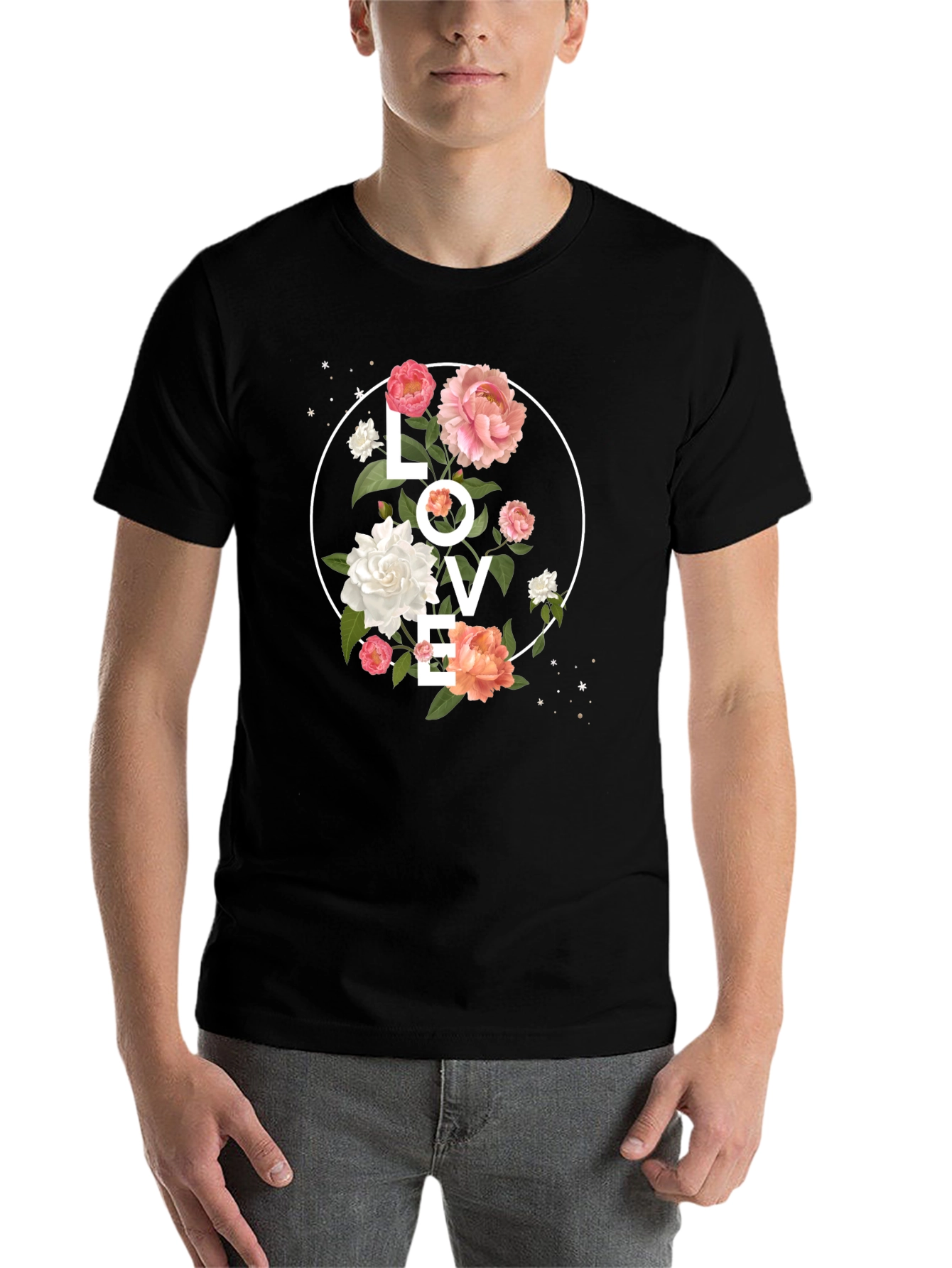 Black Floral LOVE Graphic Tee - Stylish Black T-Shirt view 7