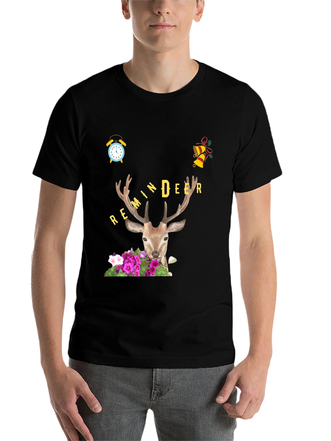 Black Remindeer Graphic Tee - Holiday Novelty Shirt view 7