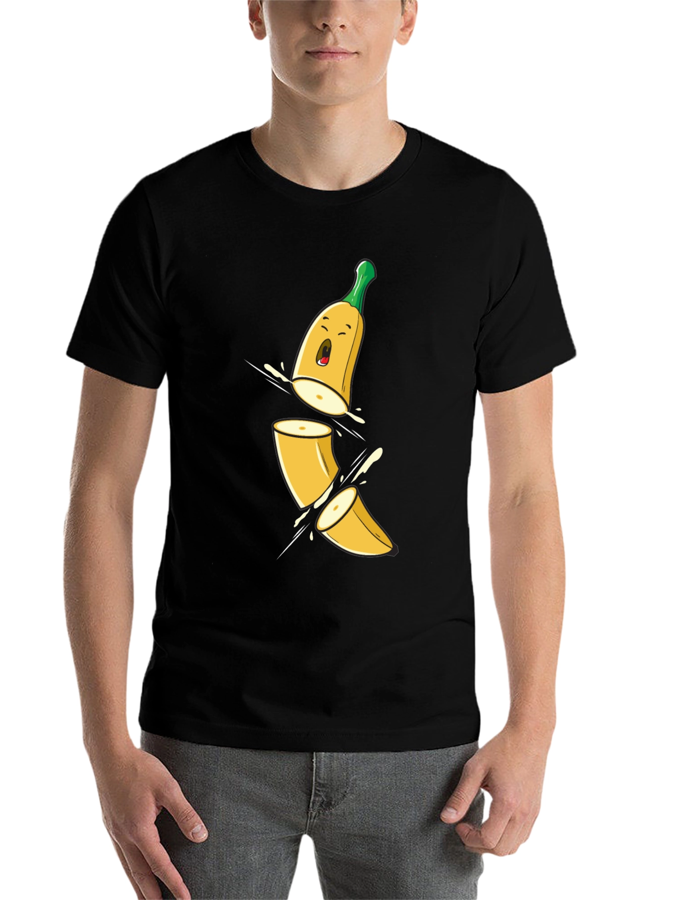 Black Sliced Banana Cartoon T-Shirt view 7