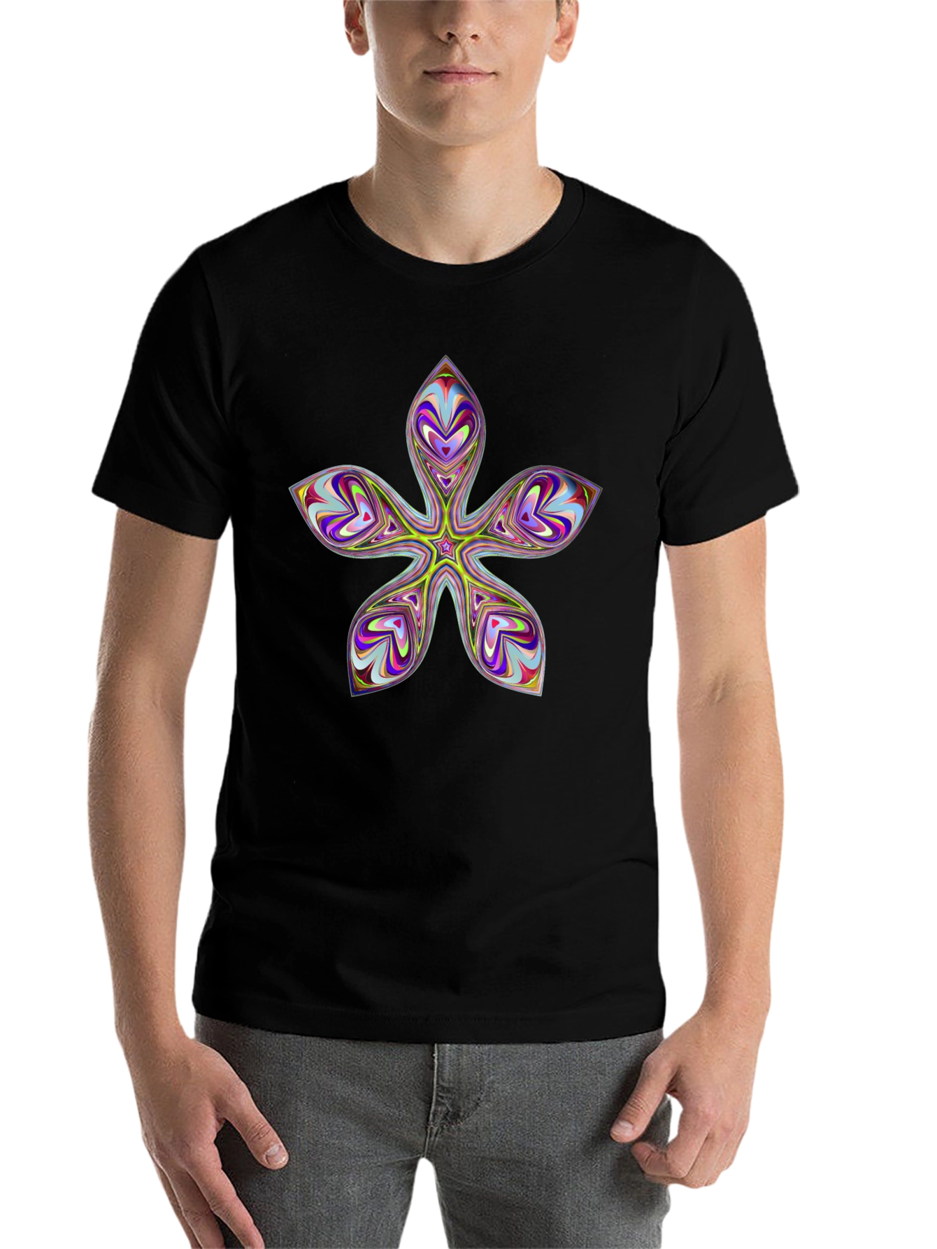Black Abstract Floral Graphic Black T-Shirt view 7