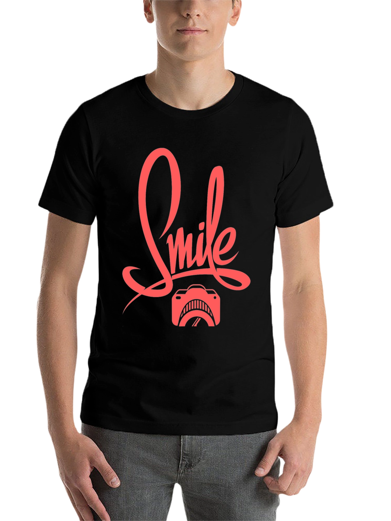 Black Smile Camera Graphic Tee - Black Cotton T-Shirt view 7