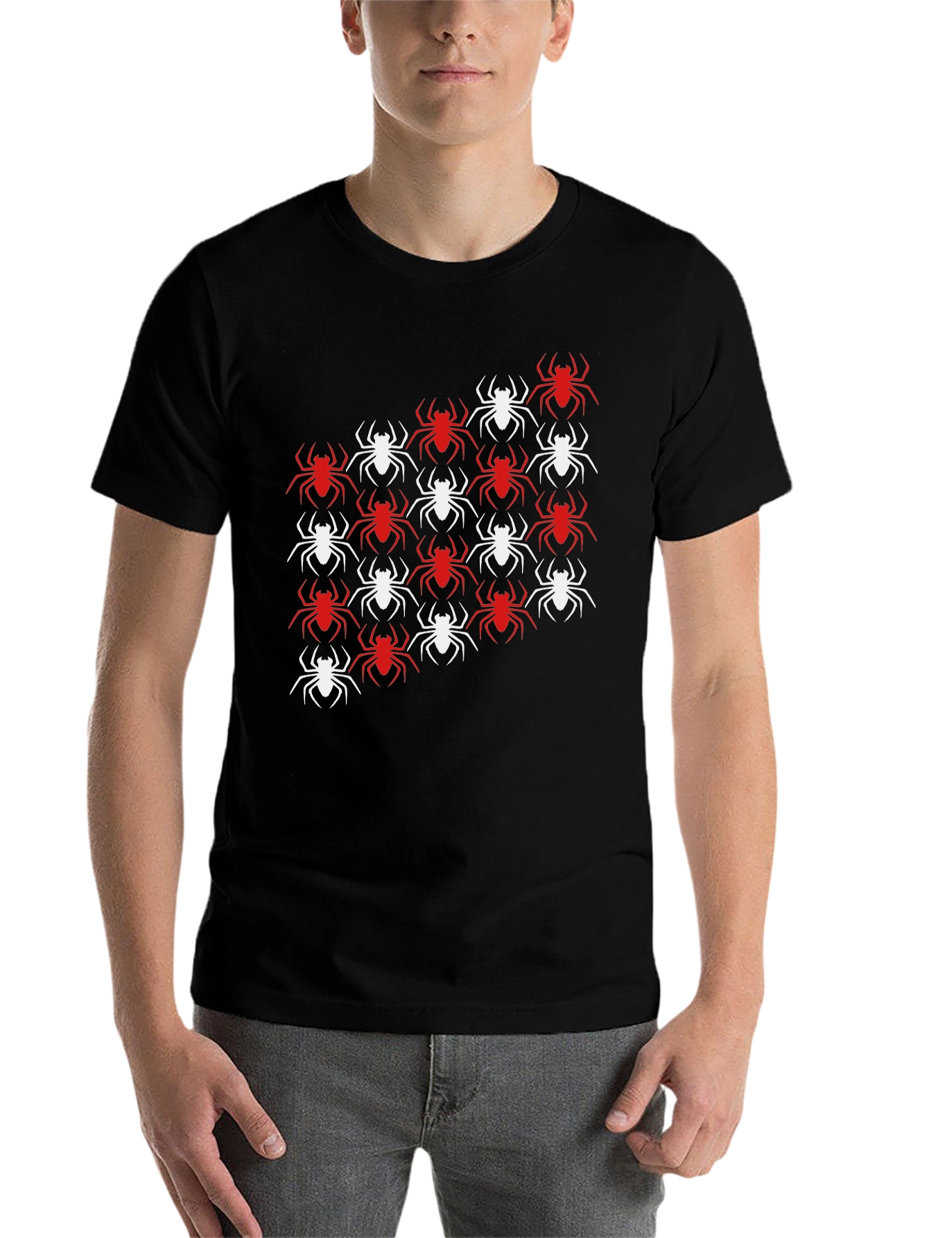 Black Spider Pattern Graphic Tee - Black Cotton Blend view 7