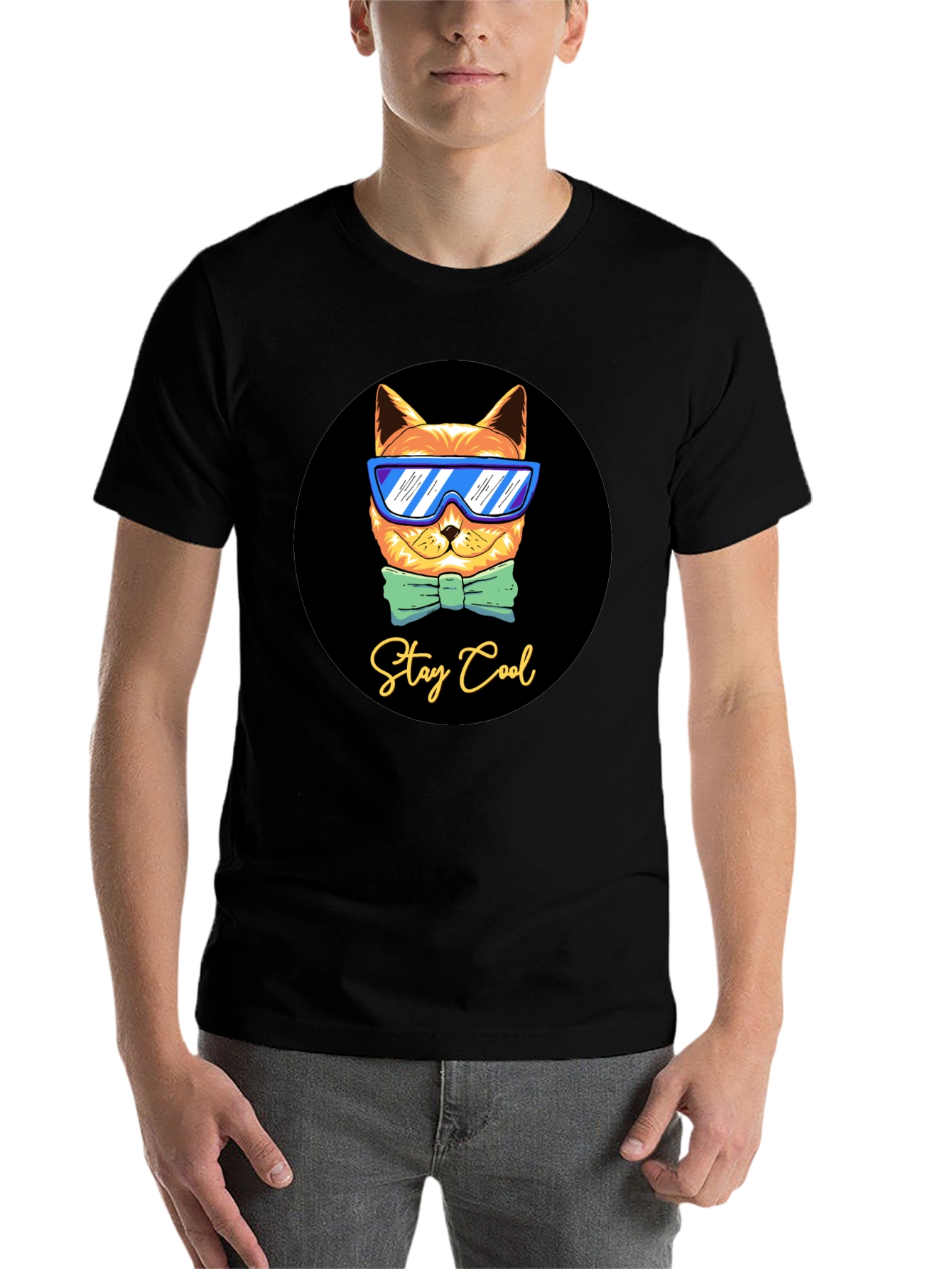 Black Cool Cat Graphic T-Shirt - Stay Cool Design view 7