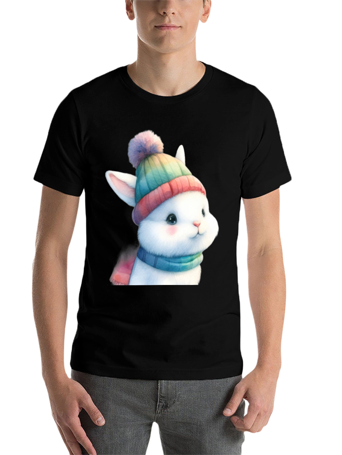 Black Winter Bunny T-Shirt - Cute & Cozy view 7