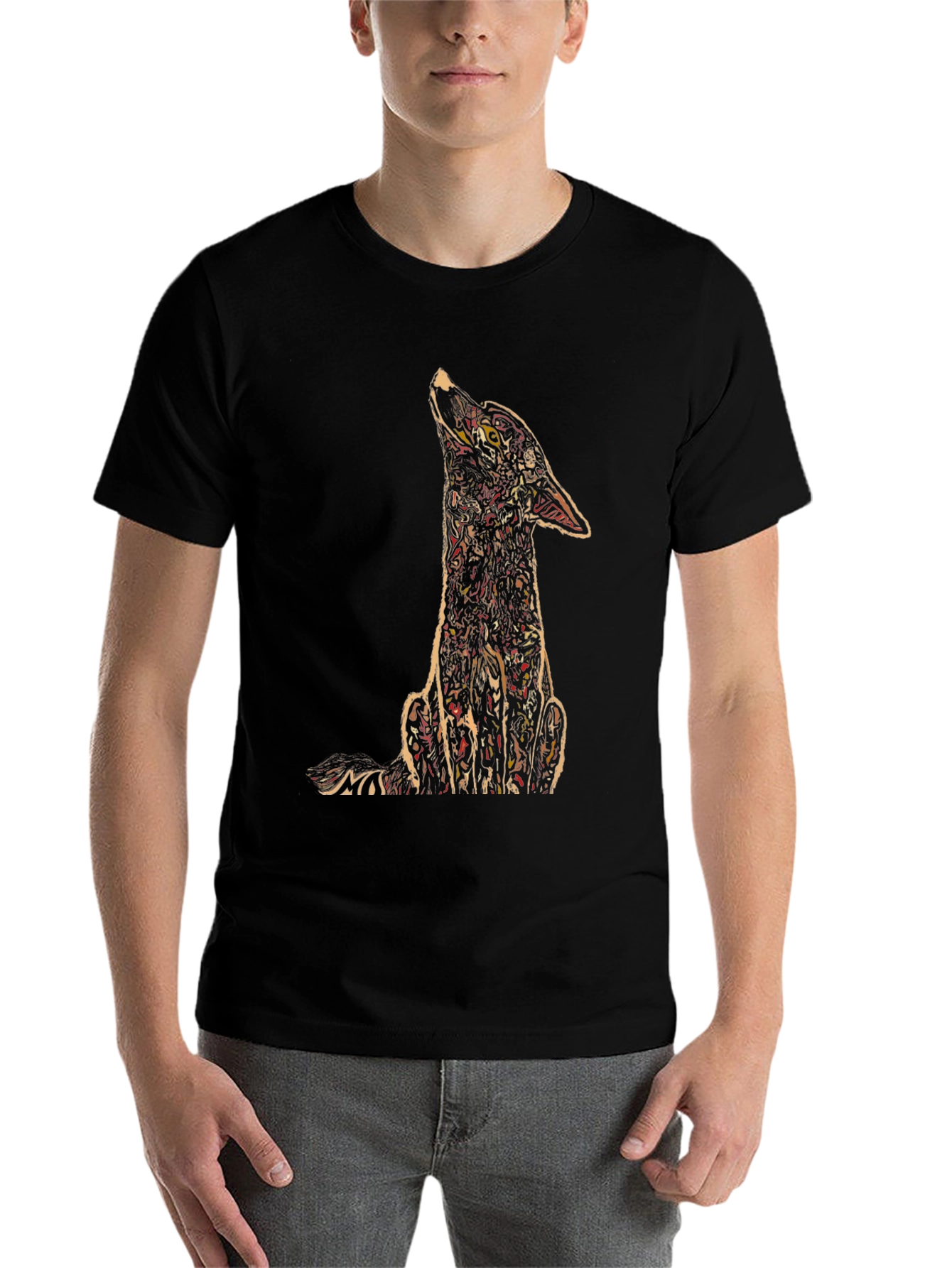 Black Abstract Wolf Graphic Black T-Shirt view 7