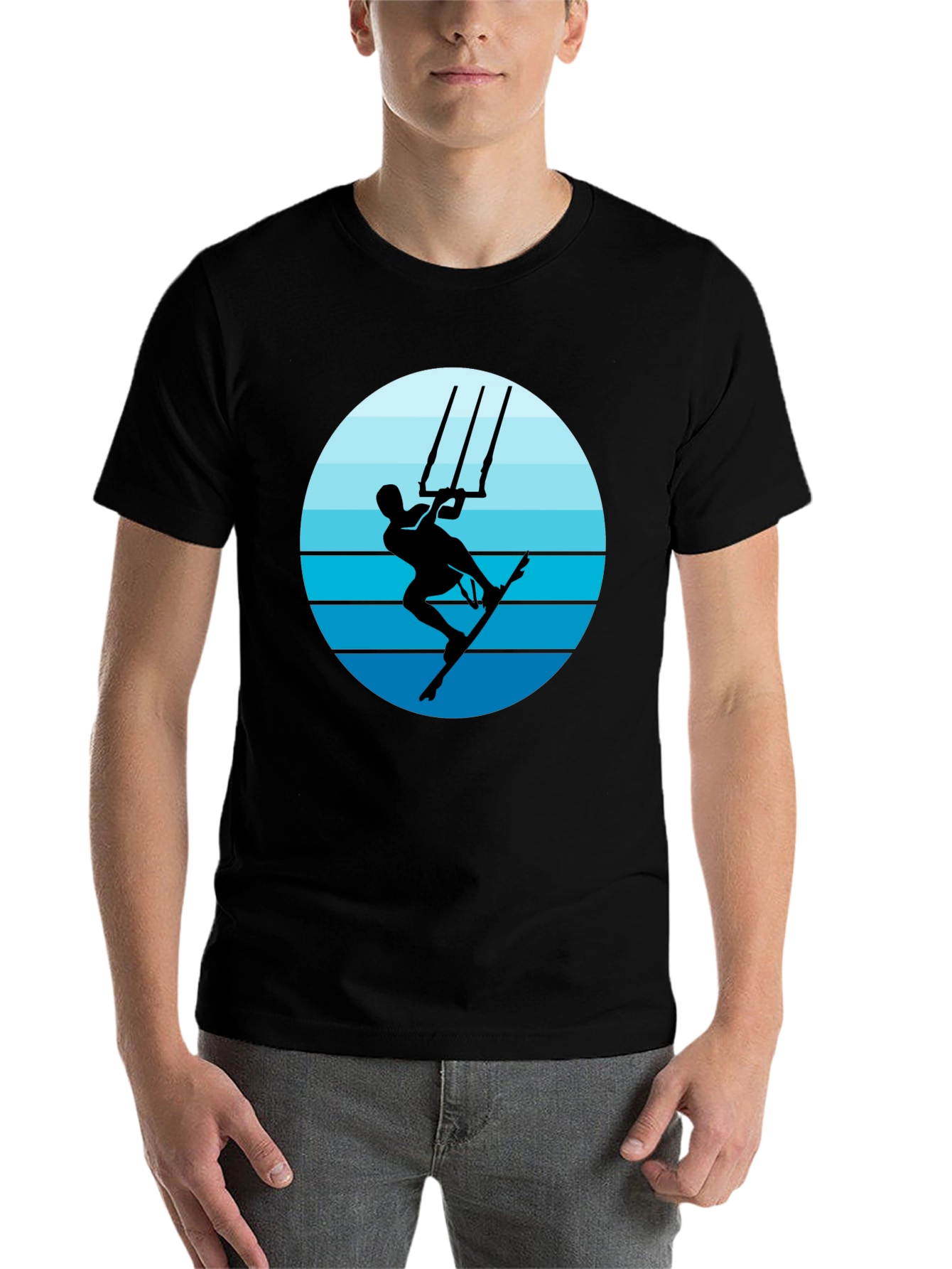 Black Kitesurfing Graphic T-Shirt - Black Cotton Tee view 7