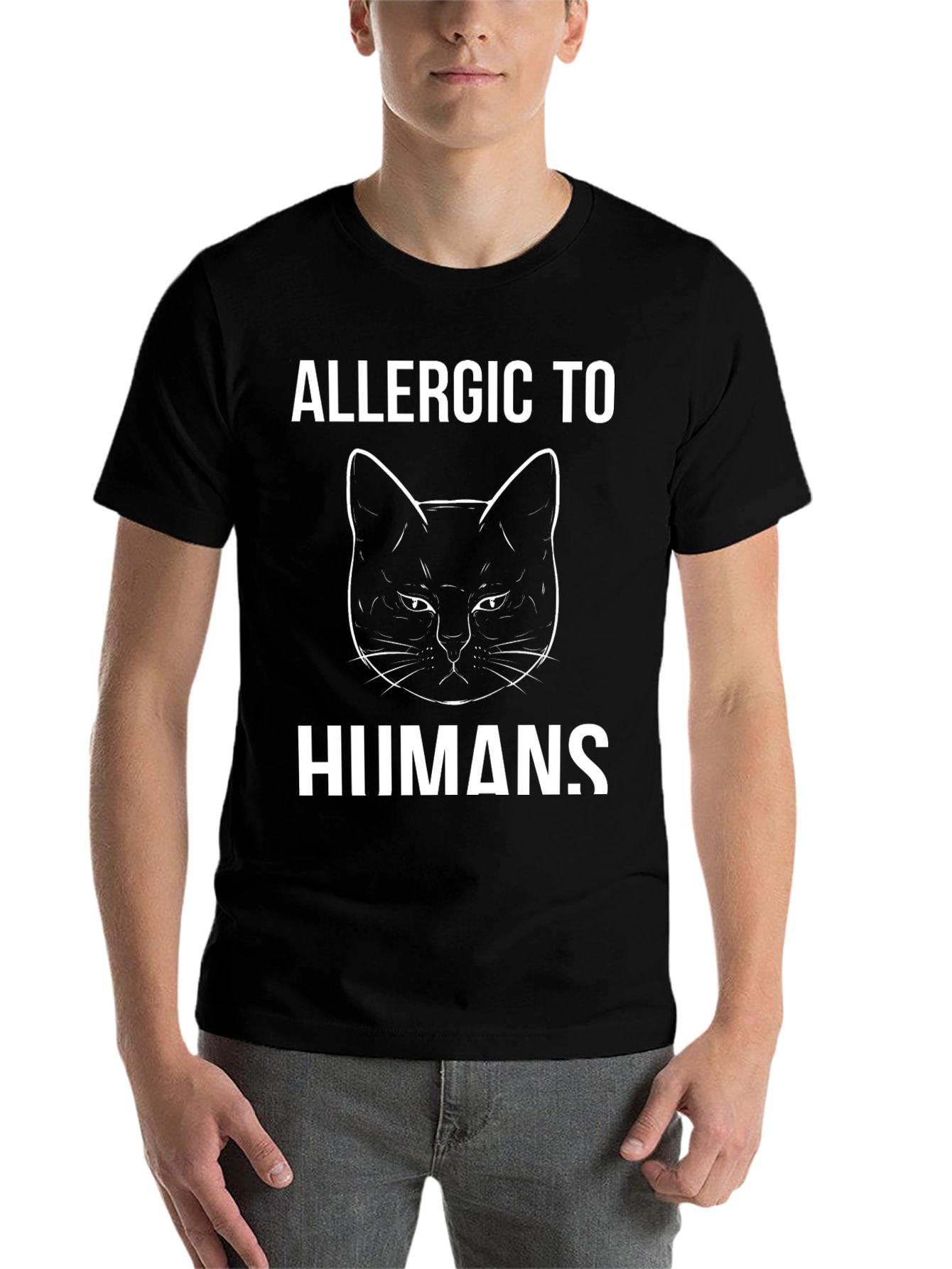Black Allergic to Humans Cat Graphic Tee - Black view 7
