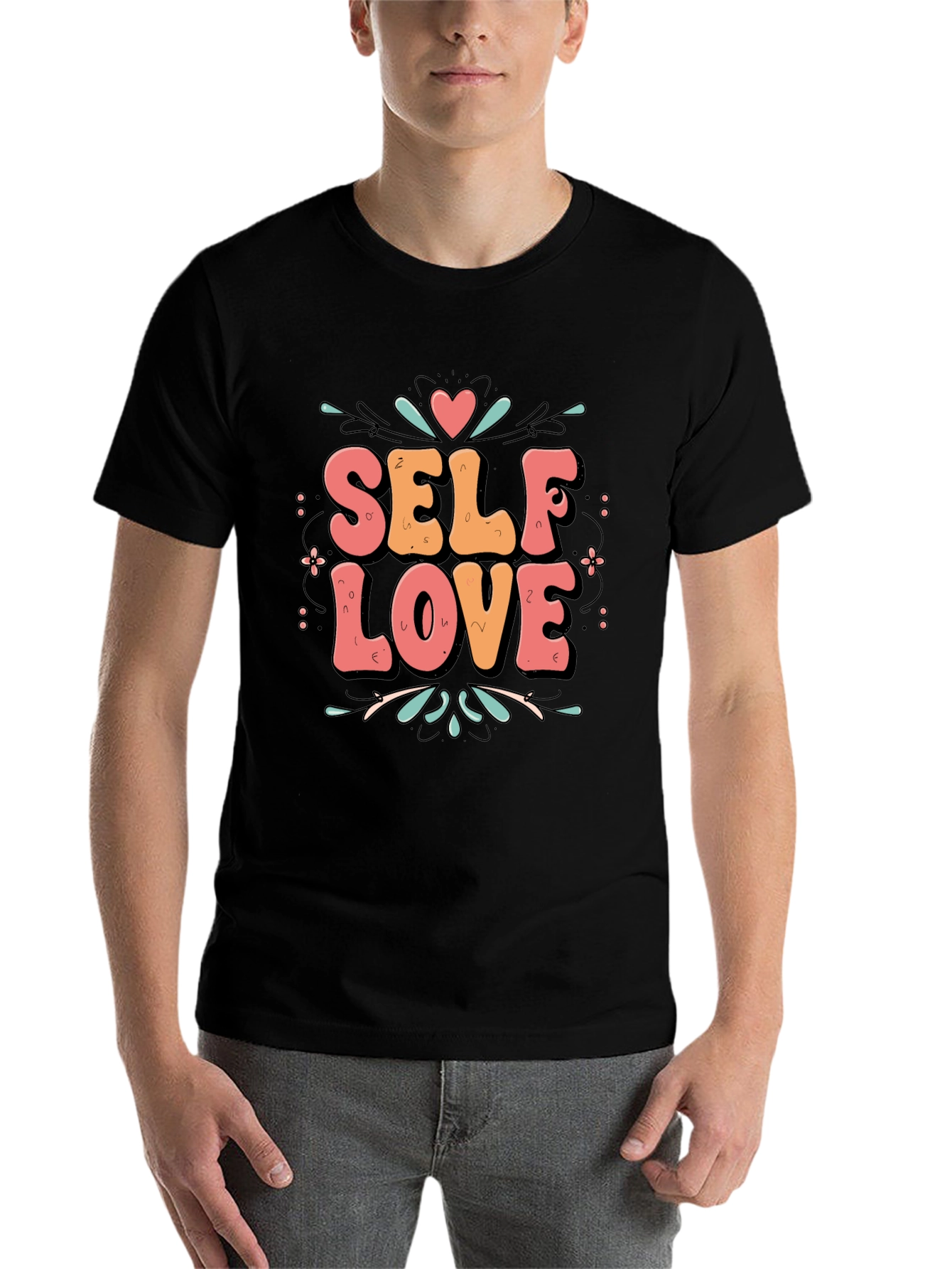 Black Self Love Graphic Tee - Trendy Black T-Shirt view 7