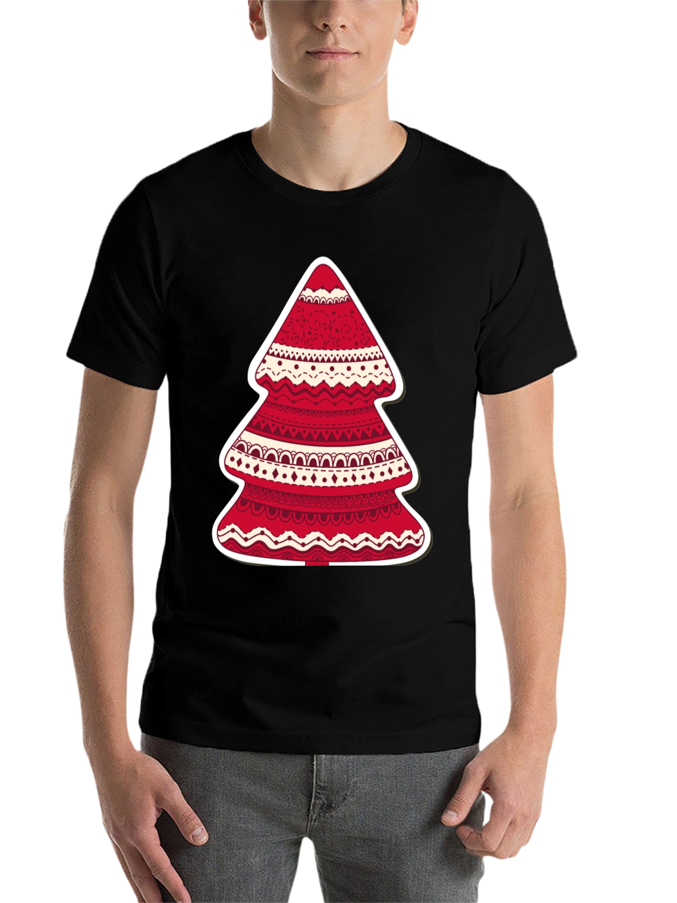 Festive Holiday Tree Graphic Tee - Red & White Design - 7