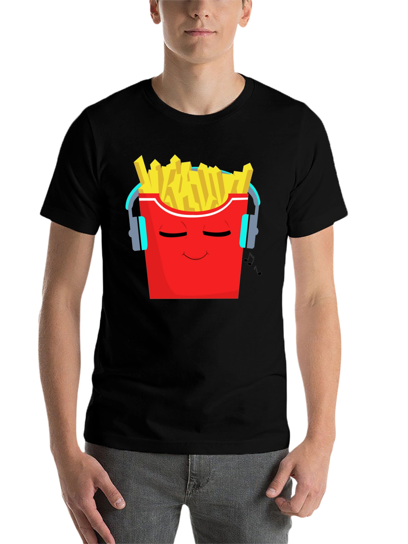 Black Cool Fries Graphic Tee - Music Lover T-Shirt view 7