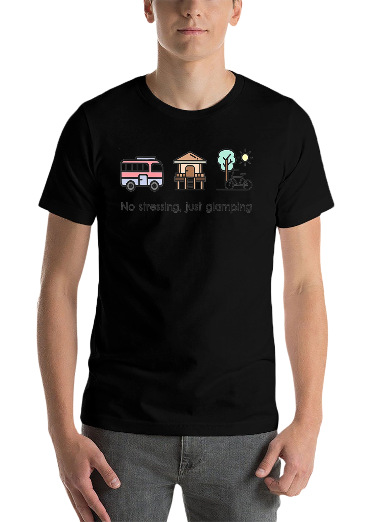 Black Glamping Lifestyle T-Shirt - No Stressing, Just Glamping! view 7