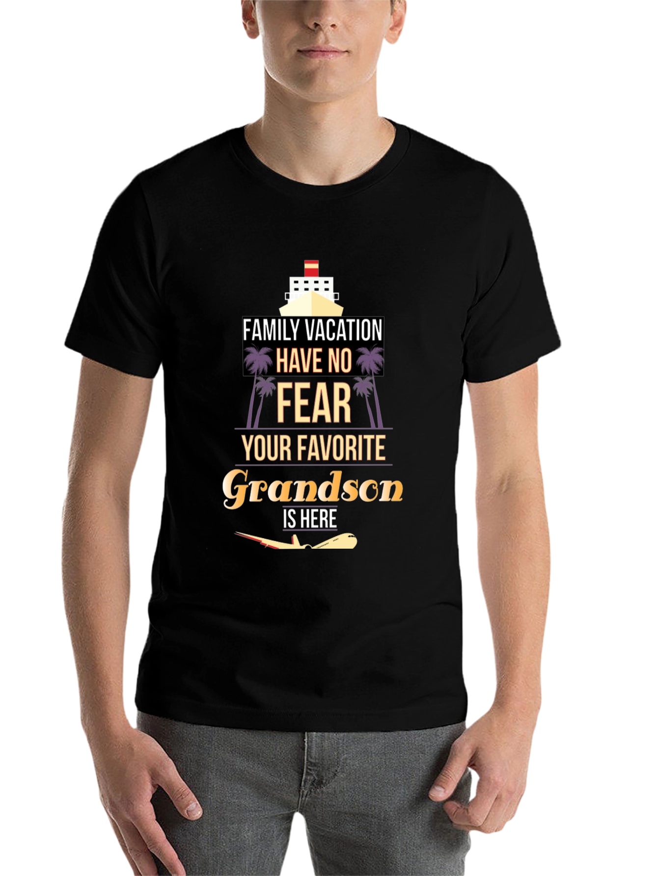 Black Family Vacation Grandson T-Shirt - Cruise & Plane Design view 7