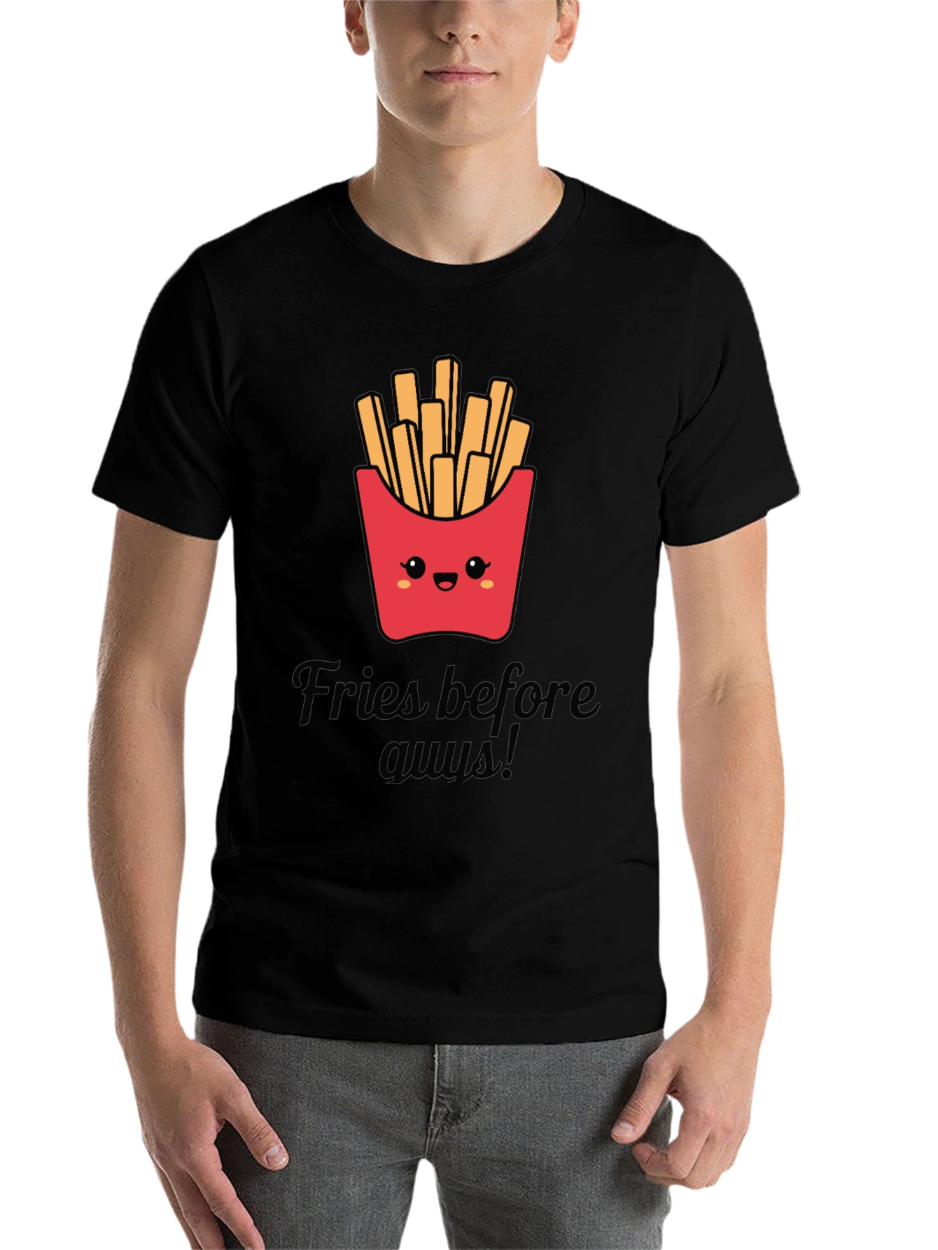 Black Fries Before Guys Graphic Tee - Black Unisex T-Shirt view 7
