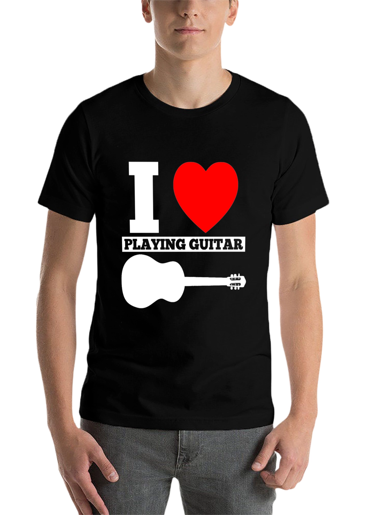 Black I Love Playing Guitar Graphic Tee - Black Cotton T-Shirt view 7