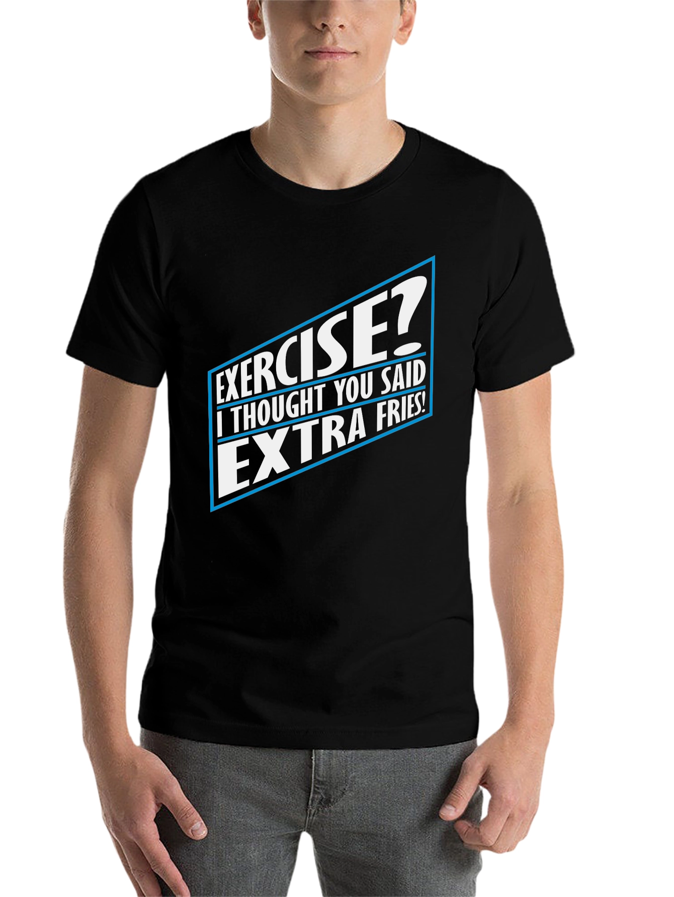 Black Exercise? Extra Fries! Funny Graphic Tee view 7