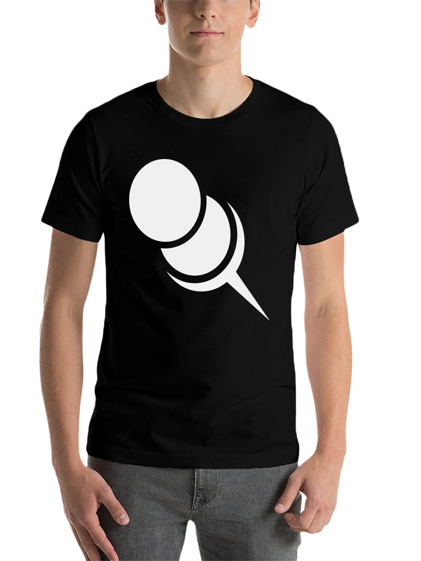 Black Graphic Tee: White Push Pin Design on Black Shirt view 7