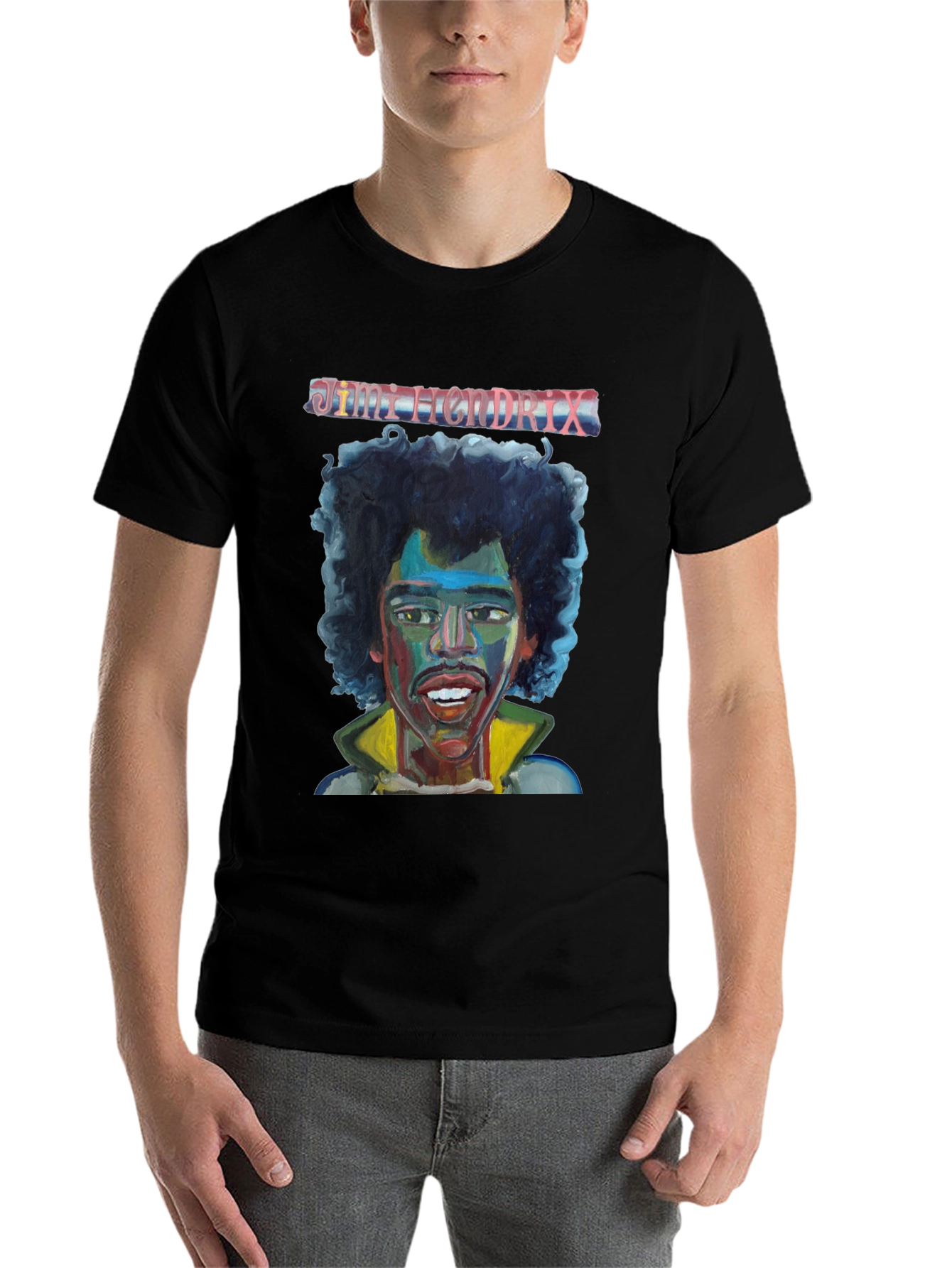 Black Jimi Hendrix Graphic Tee Black Cotton T-Shirt view 7