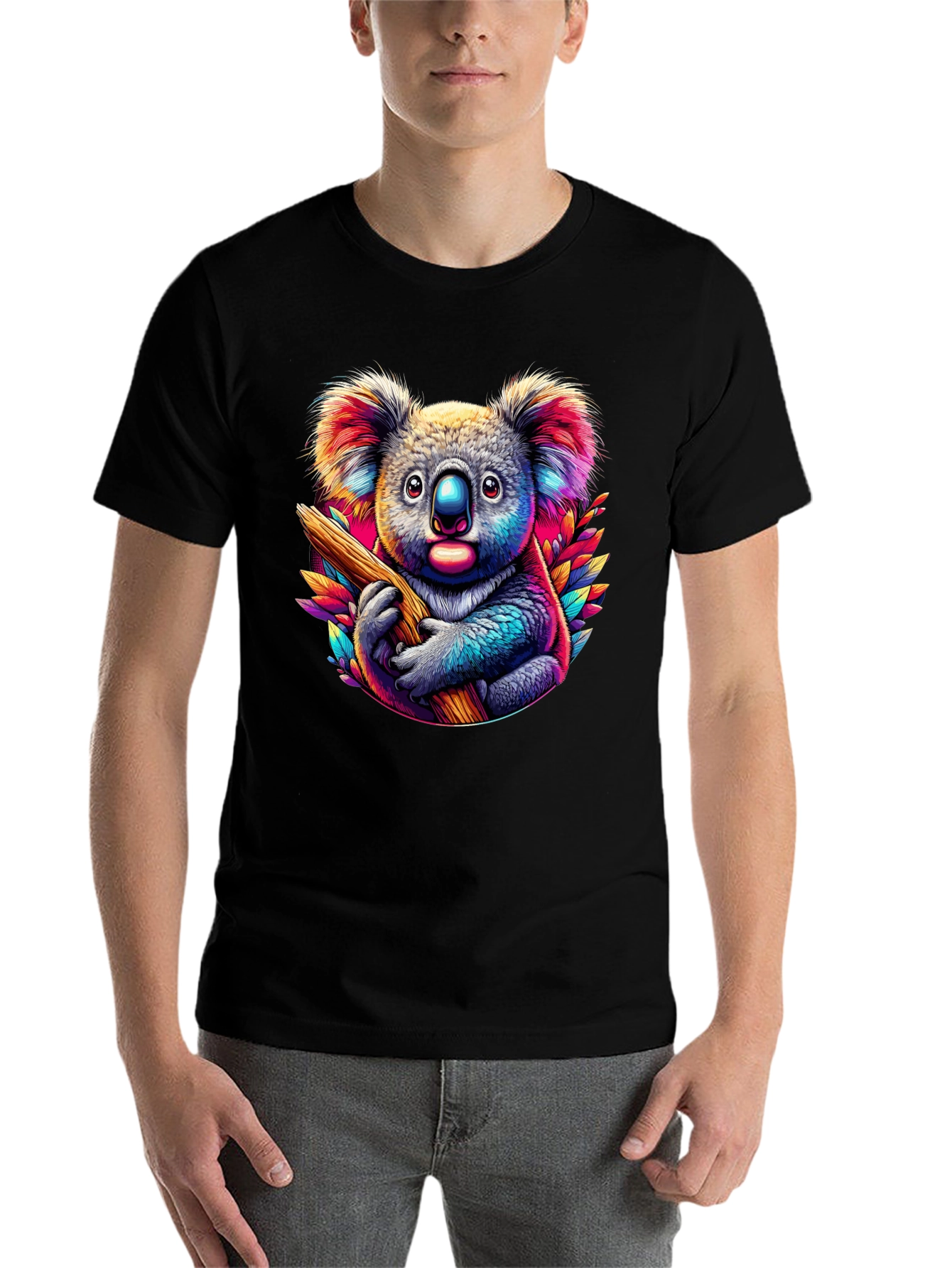 Black Koala Bear Graphic T-Shirt - Vibrant Colors view 7