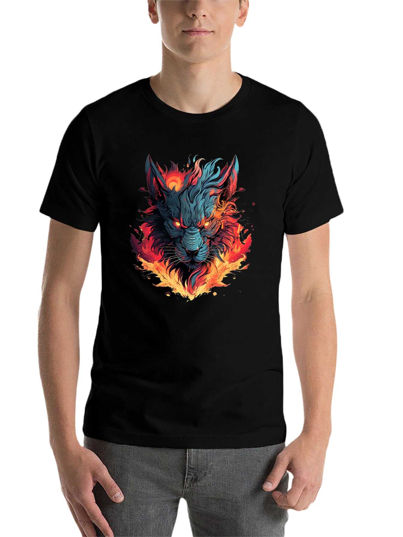 Black Fiery Wolf Graphic T-Shirt - Bold Black Tee view 7