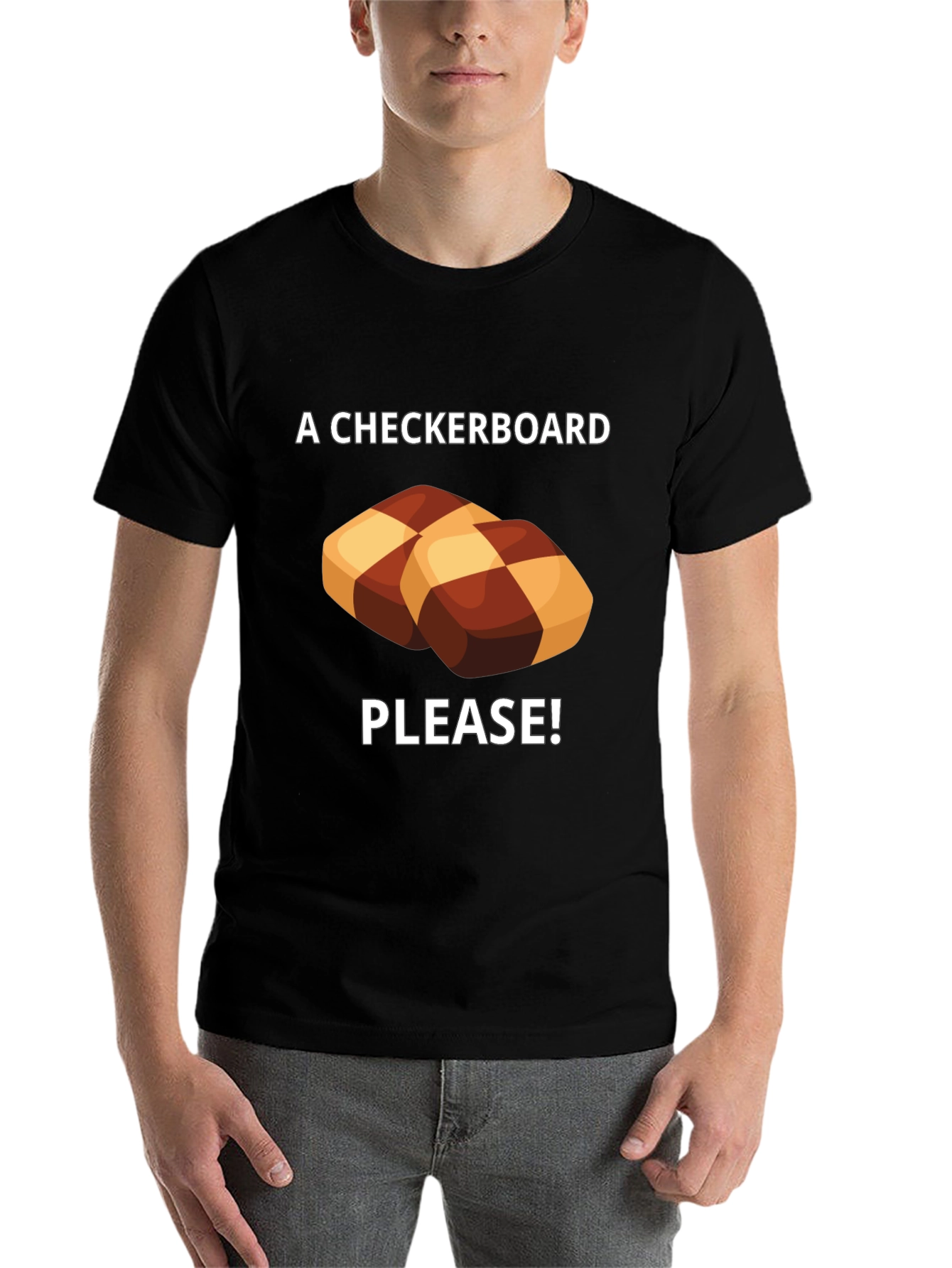 Black Checkerboard Cookie Please! Graphic Tee view 7