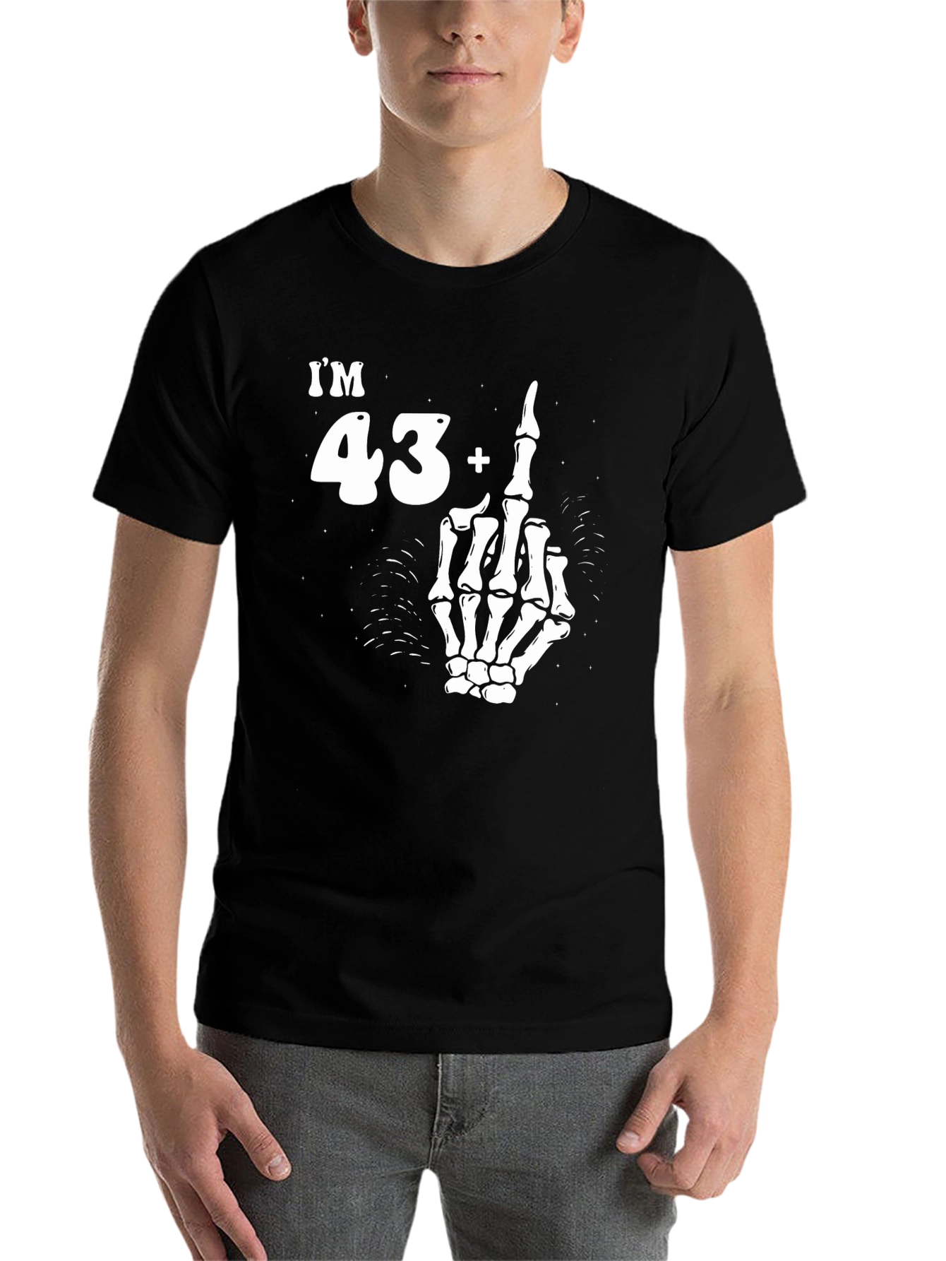 Black Funny 43+1 Skeleton Hand Graphic Tee view 7