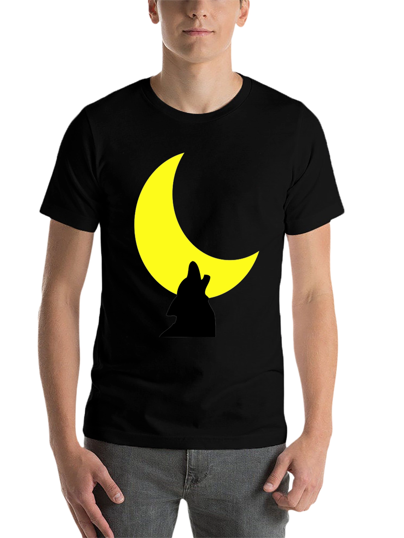 Black Wolf Howling Moon Graphic Black Tee Shirt view 7