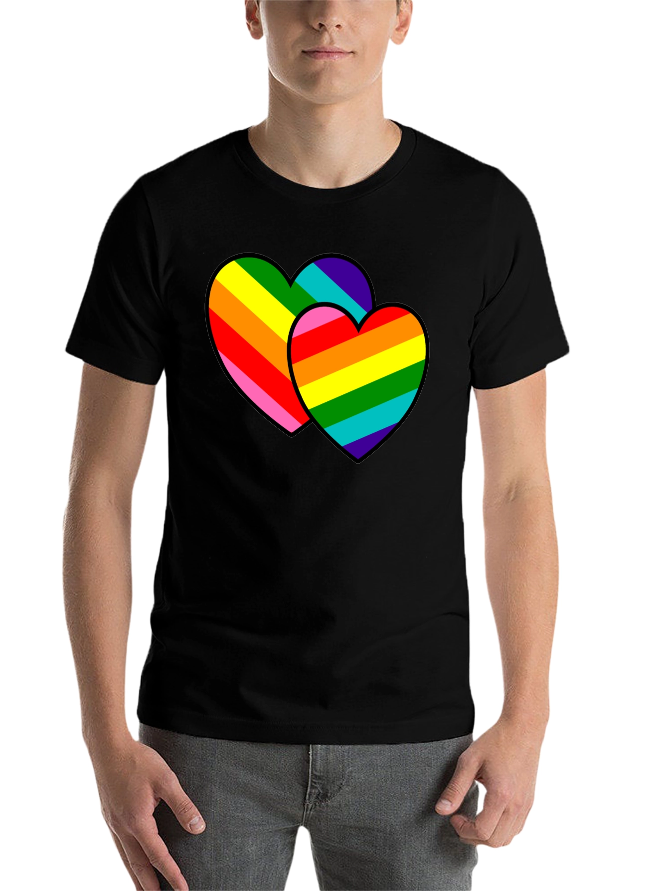 Black Rainbow Hearts Graphic Tee - Pride Love view 7