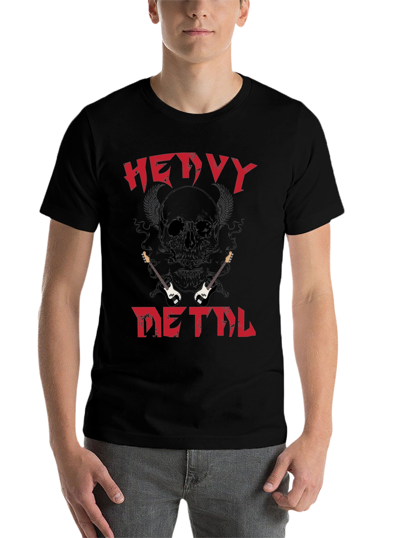 Black Heavy Metal Skull Guitar T-Shirt view 7