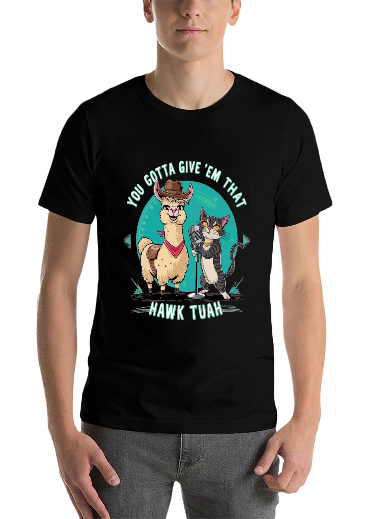 Black Hawk Tuah T-Shirt: Singing Llama & Cat Duo! view 7