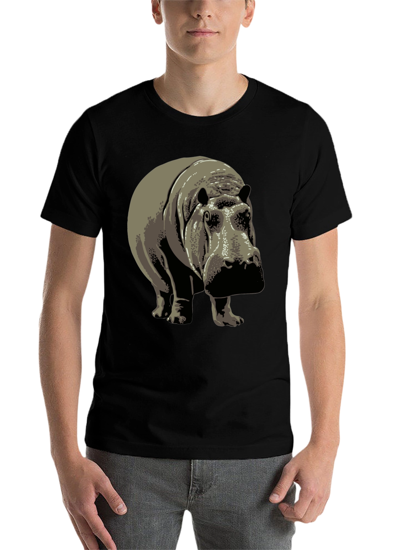 Black Hippo Graphic Tee - Black Cotton T-Shirt view 7
