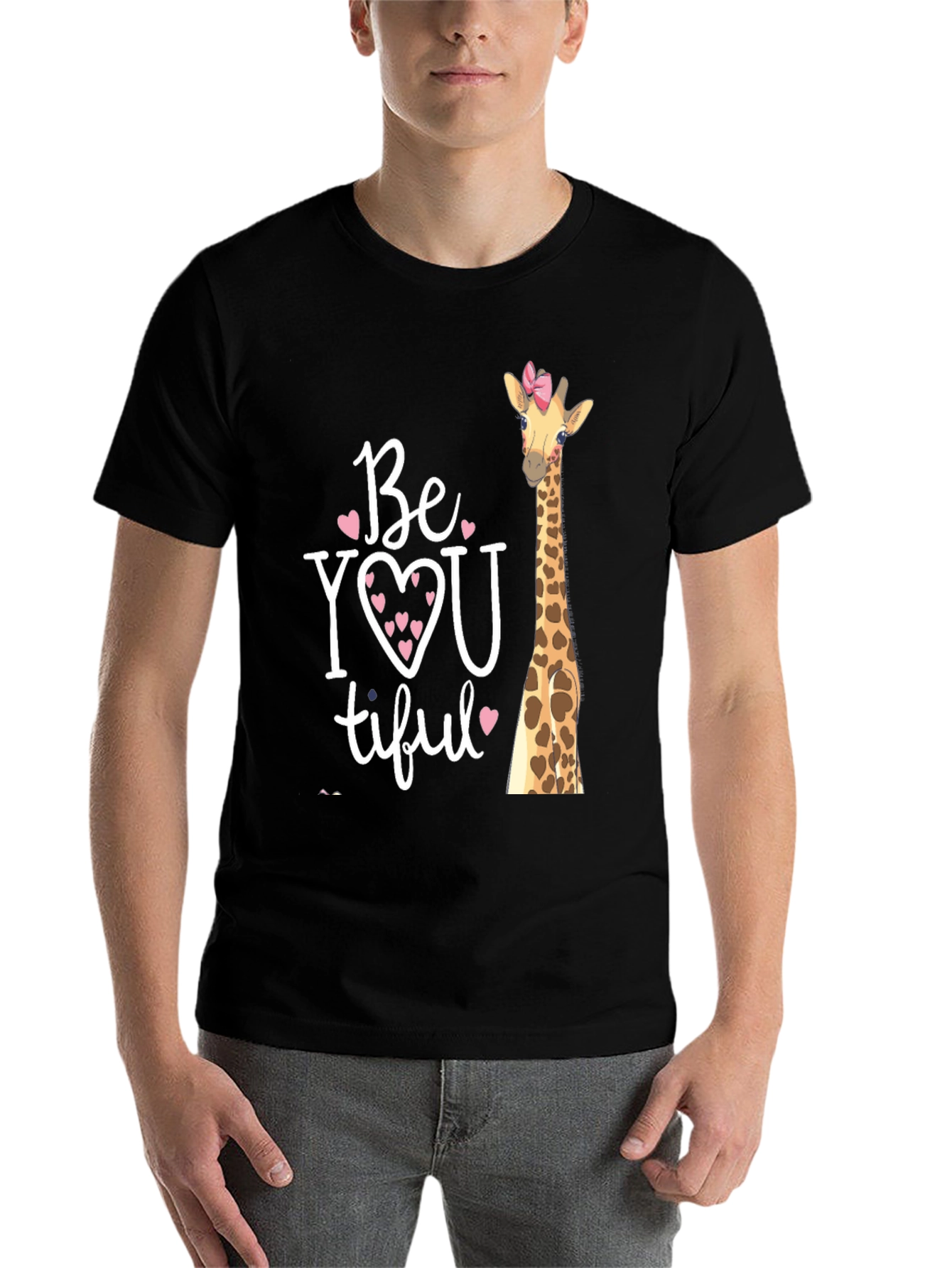 Black BeYOUtiful Giraffe Graphic Tee - Unisex Black T-Shirt view 7