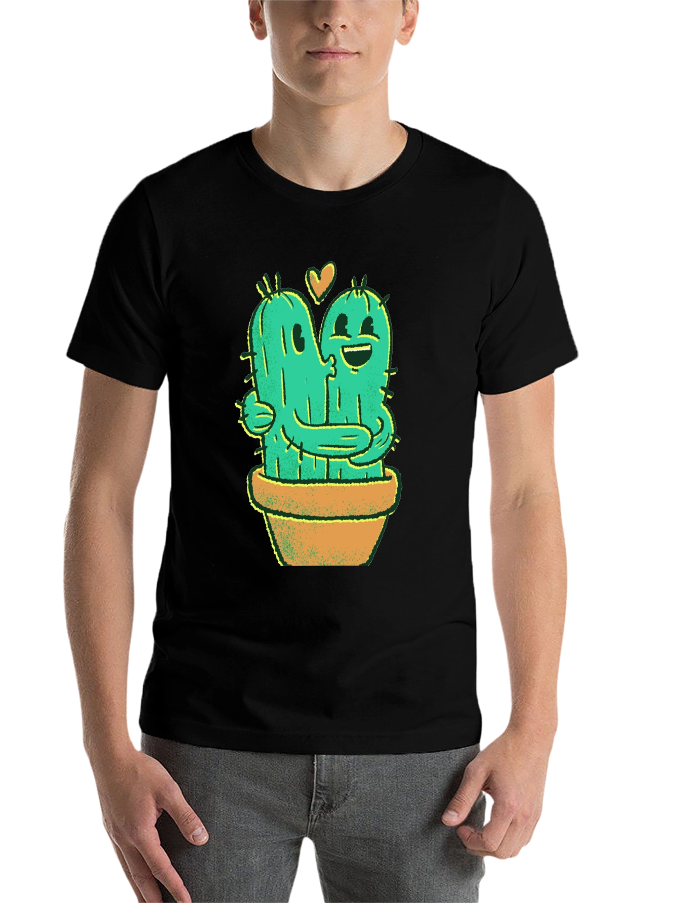 Black Cactus Love T-Shirt - Hugging Cactus Design view 7