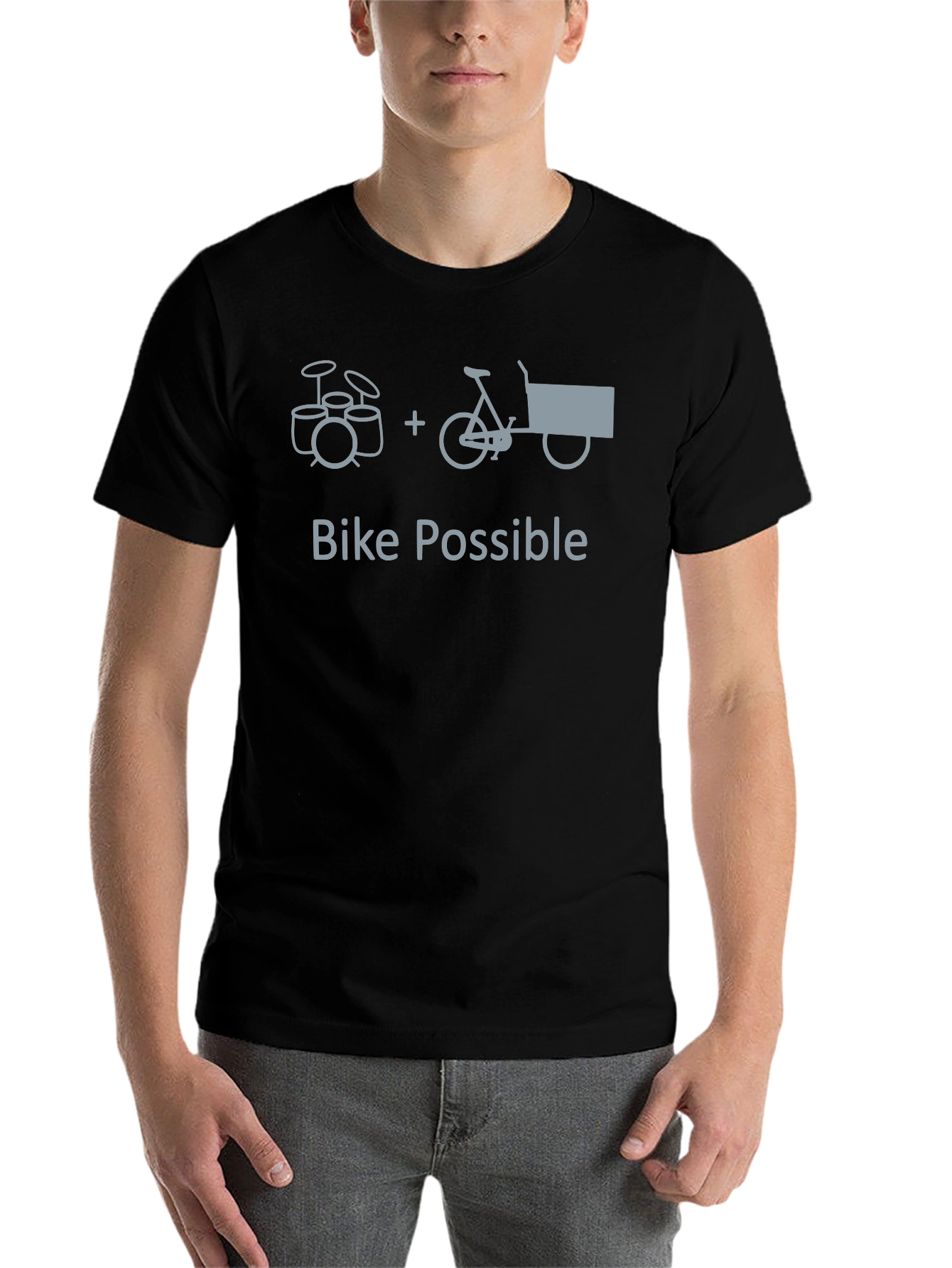 Black Drum Kit + Bike = Bike Possible Graphic Tee view 7