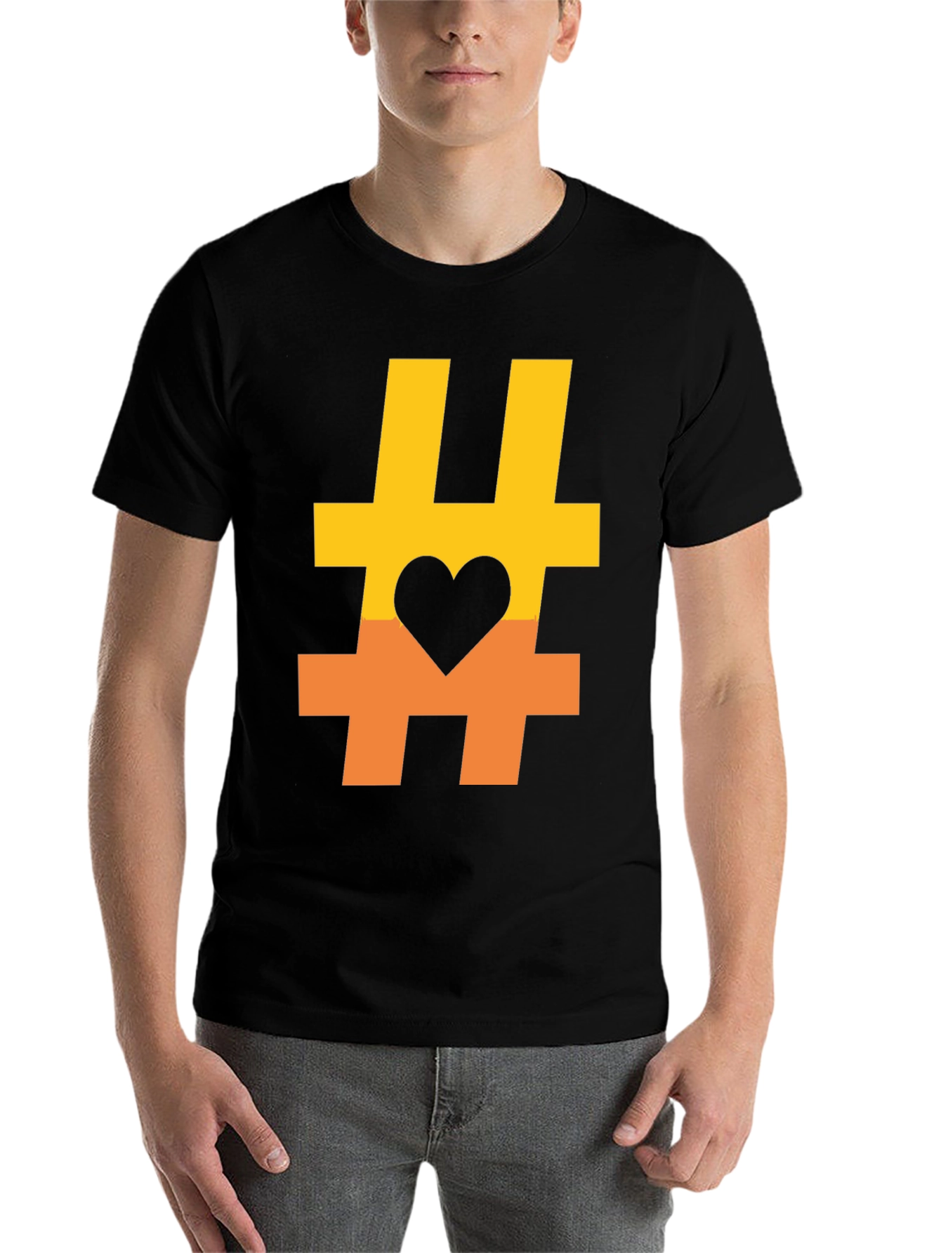 Black Hashtag Heart Graphic Tee - Casual Black T-Shirt view 7