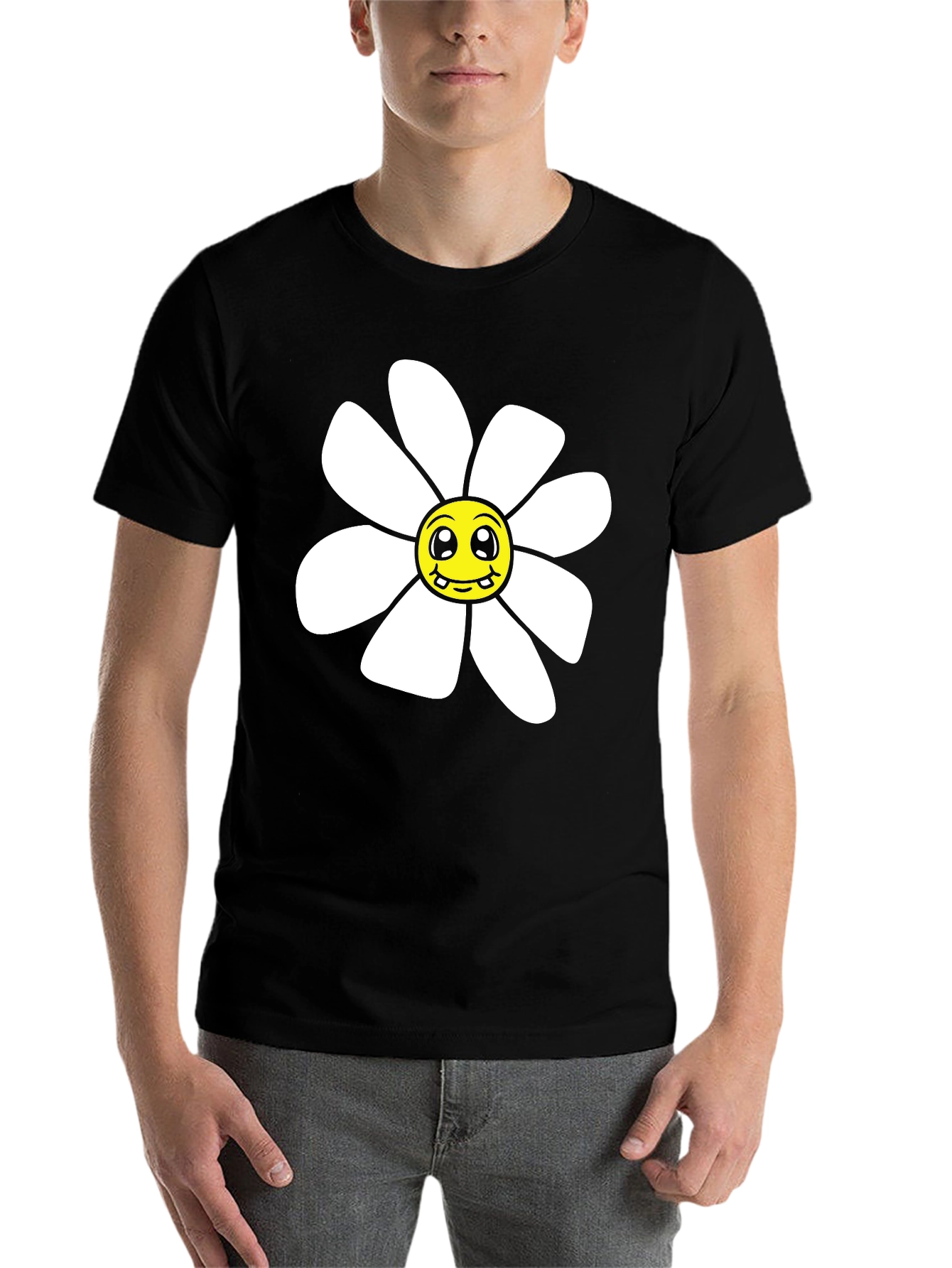Black Daisy Graphic T-Shirt - Black Cotton Blend view 7