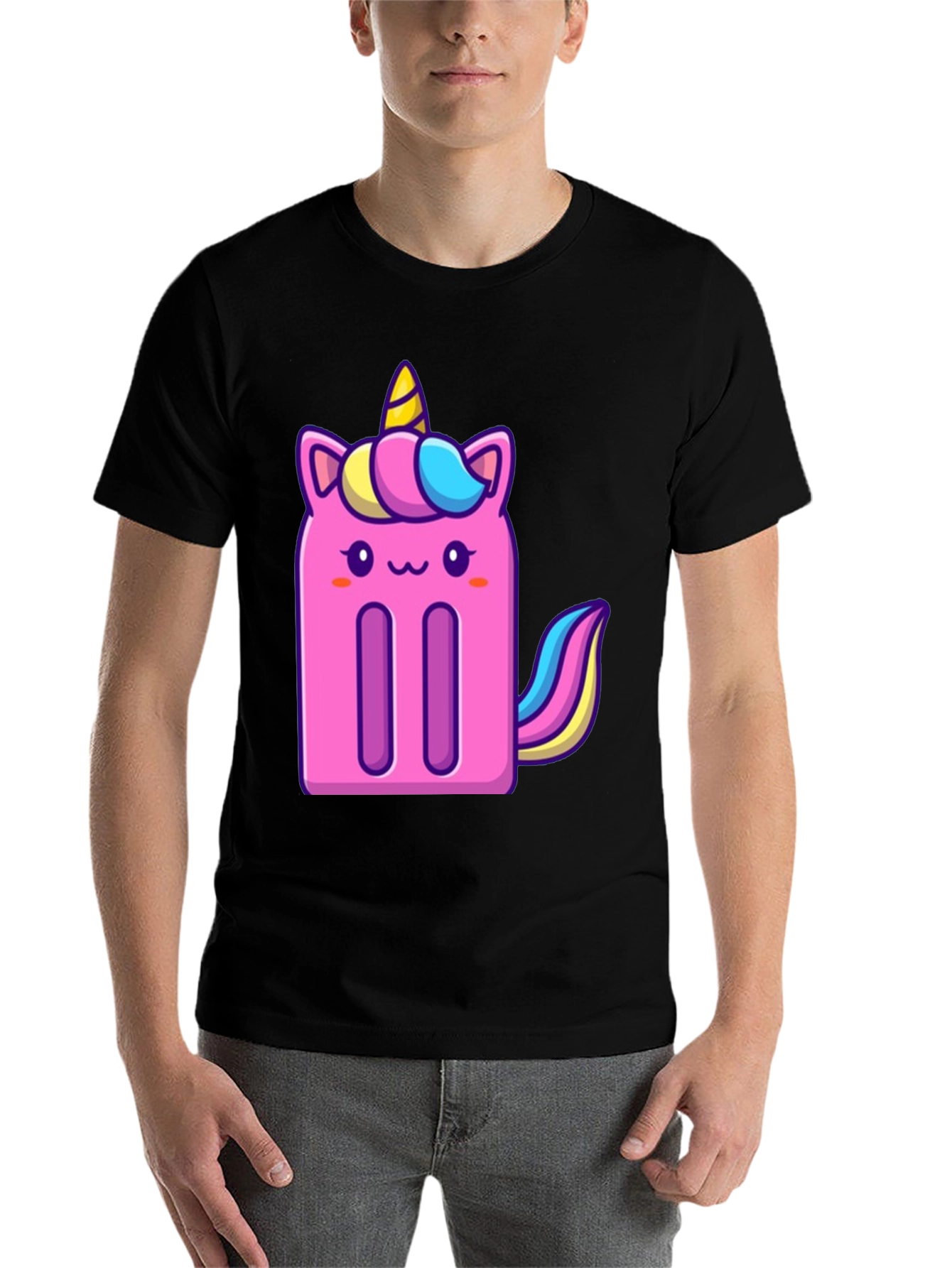 Black Unicorn Popsicle Graphic Tee - Black Cotton Blend T-Shirt view 7